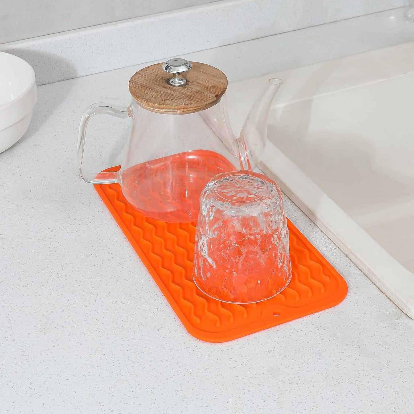 Silicone Dish Drying Mat for Multiple Usage,Easy clean,Eco-friendly,Heat-resistant Silicone Mat for Kitchen Counter or Sink,Refrigerator or Drawer Liner Orange S 12 inches x 6 inches