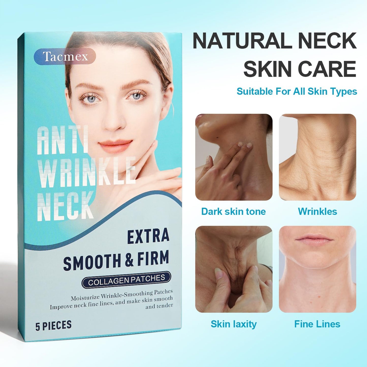 Neck Wrinkle Patches, 5 PCS Neck Tape Lifting Invisible for Firming and Tightening, Anti-Wrinkle Patches to Smoothing Skin