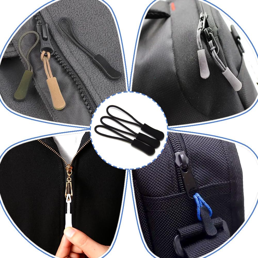 Ruidee 50 Pieces Zipper Pulls Zipper Tabs Zipper Pull Cord Extender Replacement Zipper Pulls for Backpacks, Jackets, Luggage, Purses, Handbags(Black)