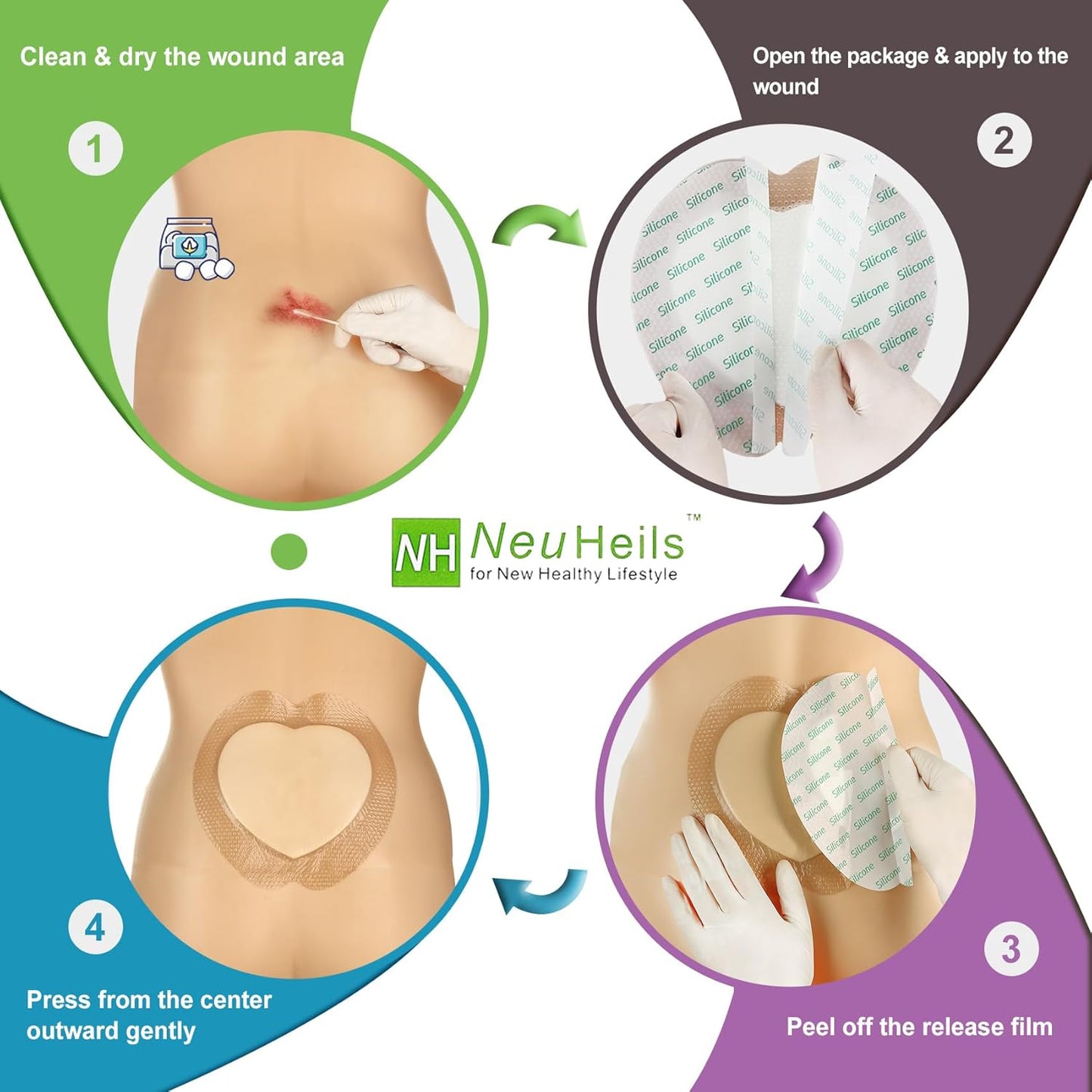 Sacrum Silicone Foam Dressing with Gentle Border for Sacral Ulcer, Pressure Ulcer, Butt Bed Sore, Size 7''x7'' (4.9''x5.3'' Pad), 5 Pack, High Absorbency Silicone Adhesive Wound Bandage by NeuHeils