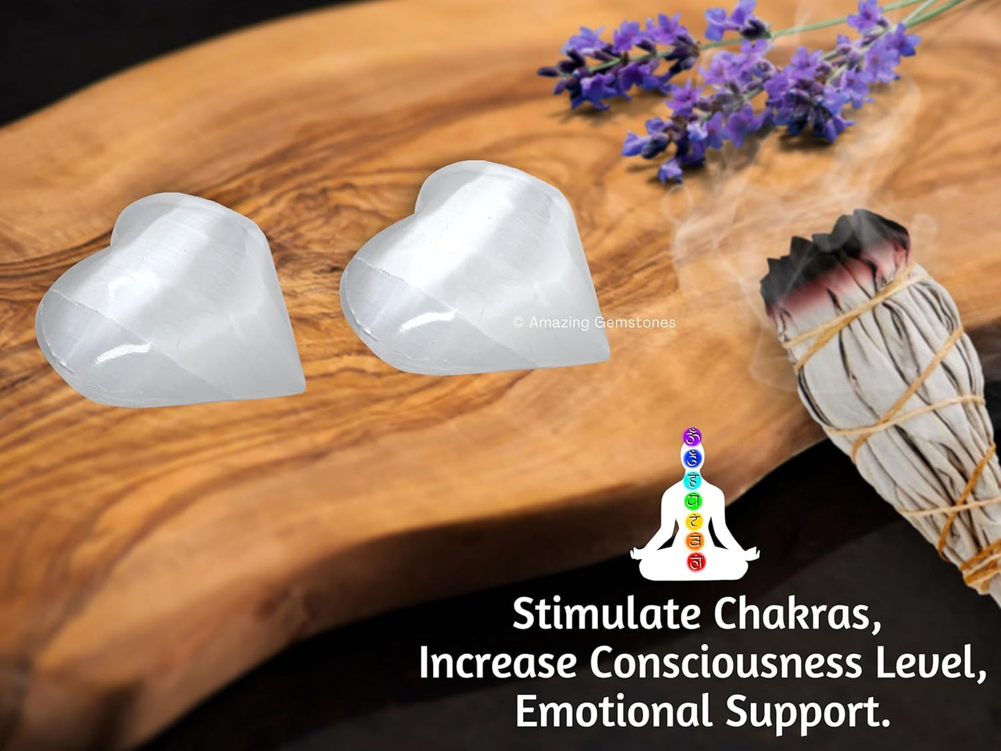 Selenite Crystal Heart Palm Stone - Pocket Massage Worry Stone for Natural Body Chakra Balancing, Reiki Healing and Crystal Grid