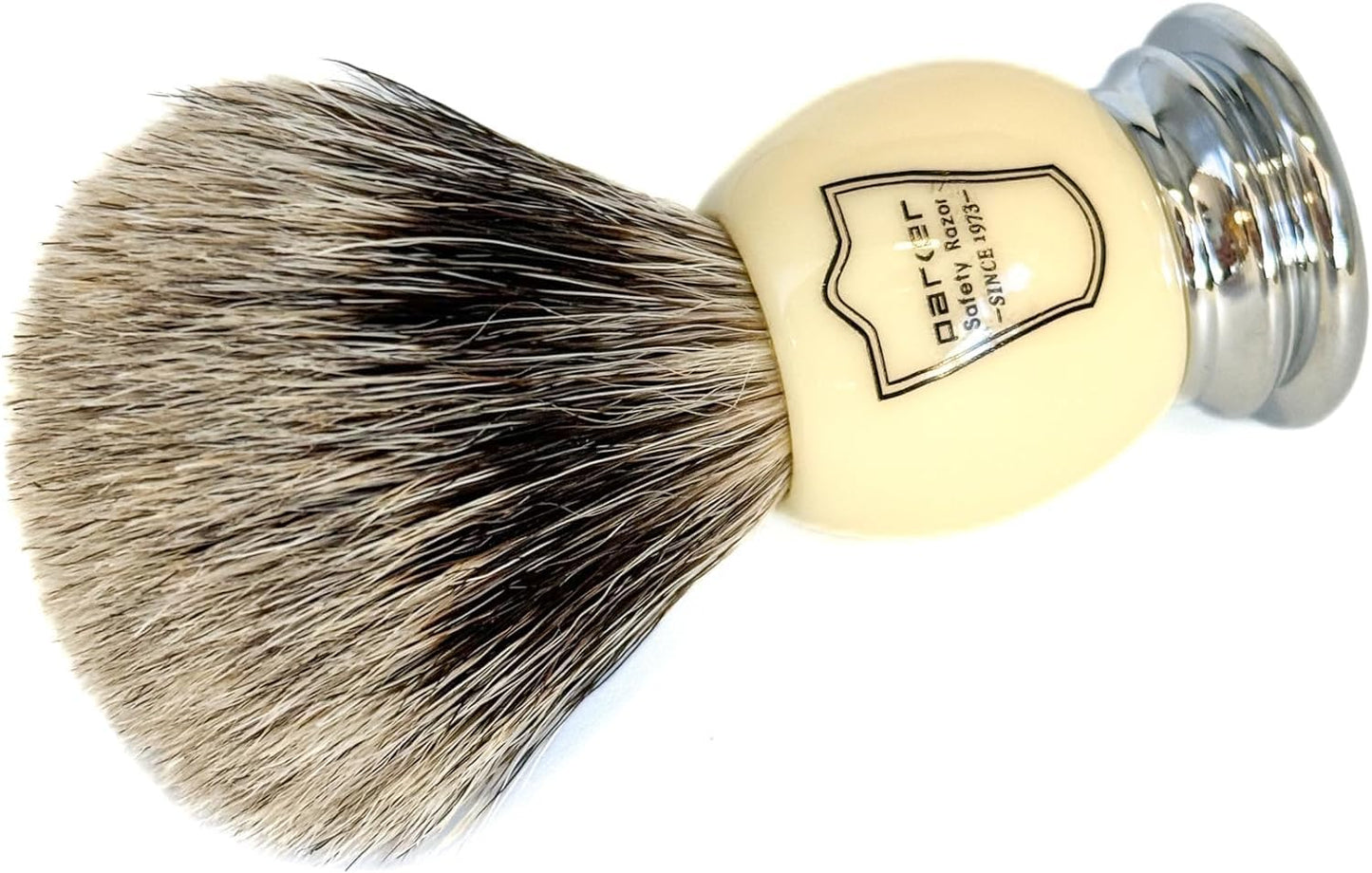 Parker Pure Badger Shaving Brush with Faux Ivory & Chrome Handle + Stand | 22mm Knot for Rich Lather | Handcrafted Shaving Tool for Cream or Soap | Classic Wet Shaving Brush | Iconic Brand