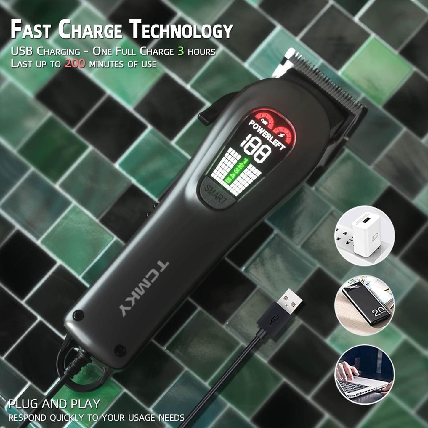 Hair Clippers for Men Professional Hair Trimmer for Men Cordless&Corded Barber Clippers for Hair Cutting & Grooming.Rechargeable Hair Trimmer Kit for Household(Silvery)