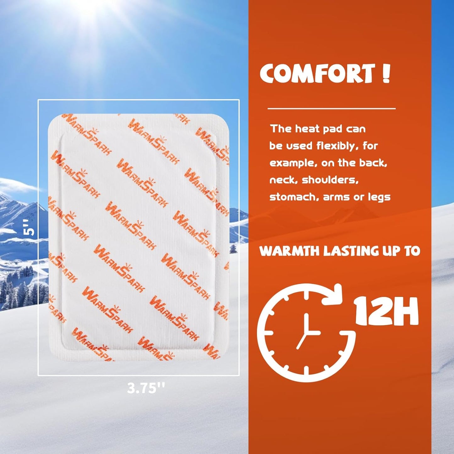 Body Warmers with Adhesive - Heat Warmer Patch Disposable Air Activated Hot Warmers - Up to 12 Hours of Heat - WarmSpark