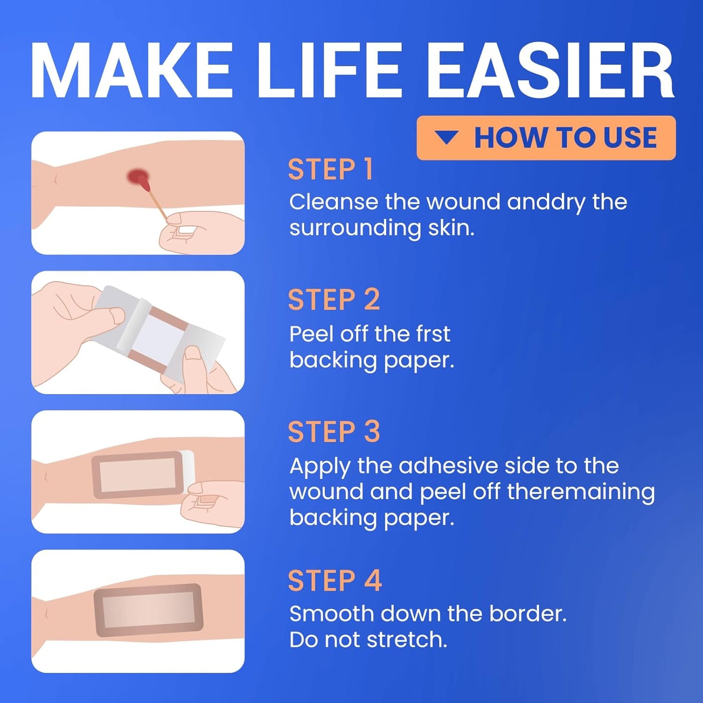 Large Waterproof Bandages 4x8 Silicone Foam Dressing for Sensitive Skin Wound Care, Adhesive Cohesive Pad with Border for First Aid, Post Surgical and Burn, Pressure, Scar Healing (10 PCS)