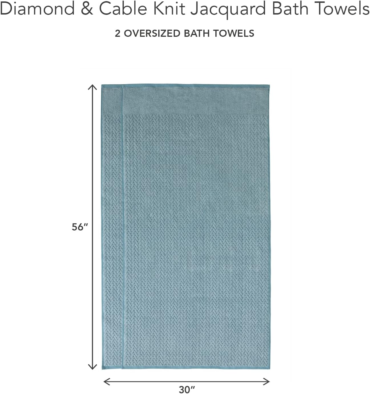 Texere 100% Organic Cotton Jacquard 650 GSM Premium Bath Towel Sets - Extra Absorbent Quick Dry and Plush (Cable, Smoke Blue, 2 Bath Towels)