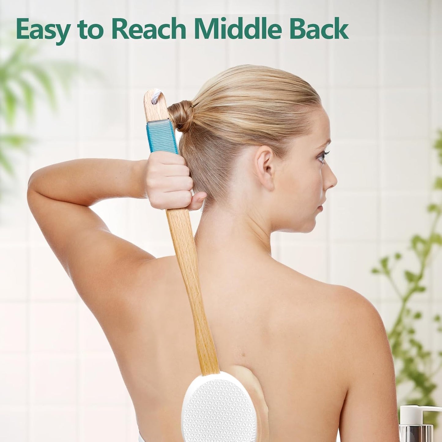 Back Lotion Applicator with 4 Replaceable Pads, Lotion Applicator for Back Self Elderly, Women, Sunscreen Applicator for Cream with 17" Curved Handle Easy to Target Back and Feet, White