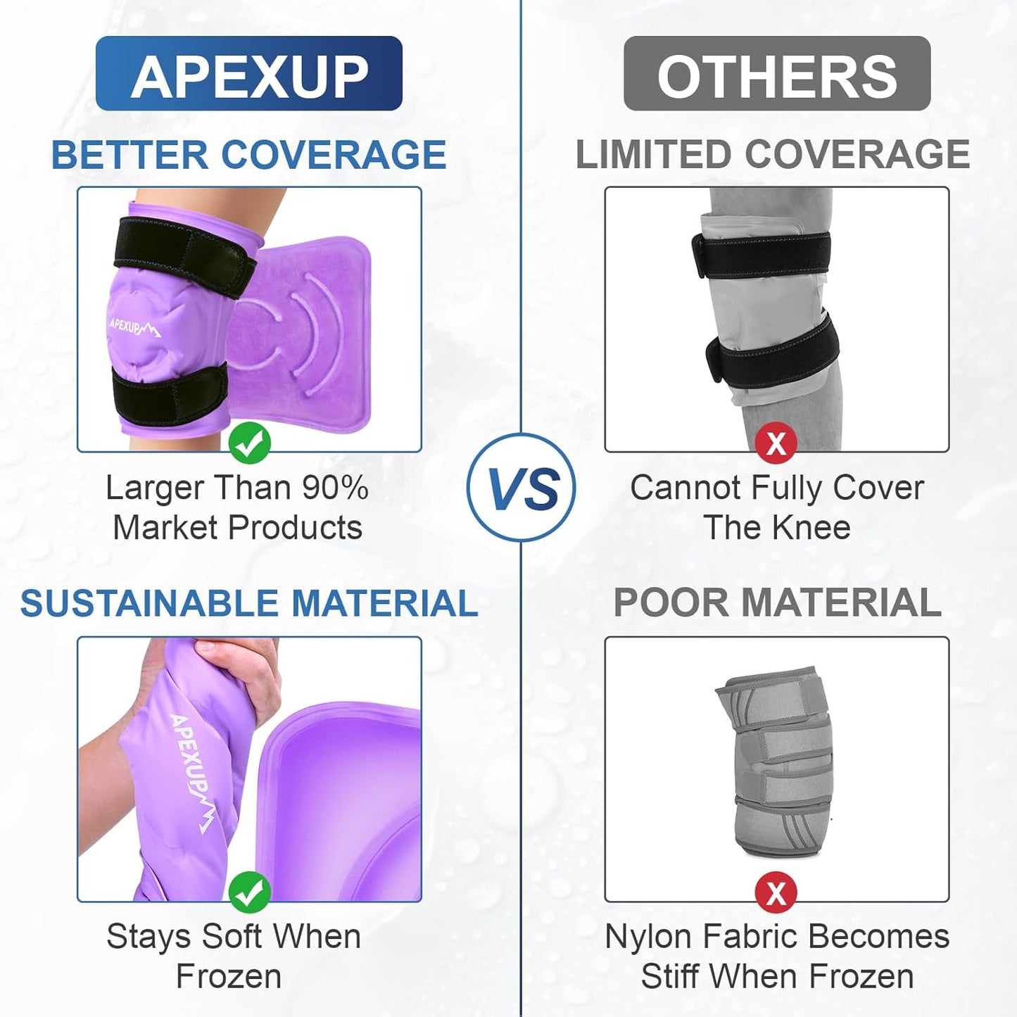 APEXUP Ice Pack for Knee Pain Relief, Large Reusable Wrap After Surgery, Flexible Gel Cold Pack for Injuries, Pain Relief for Back, Shoulder, Elbow, Ankle and Leg (Purple, L 1PK)