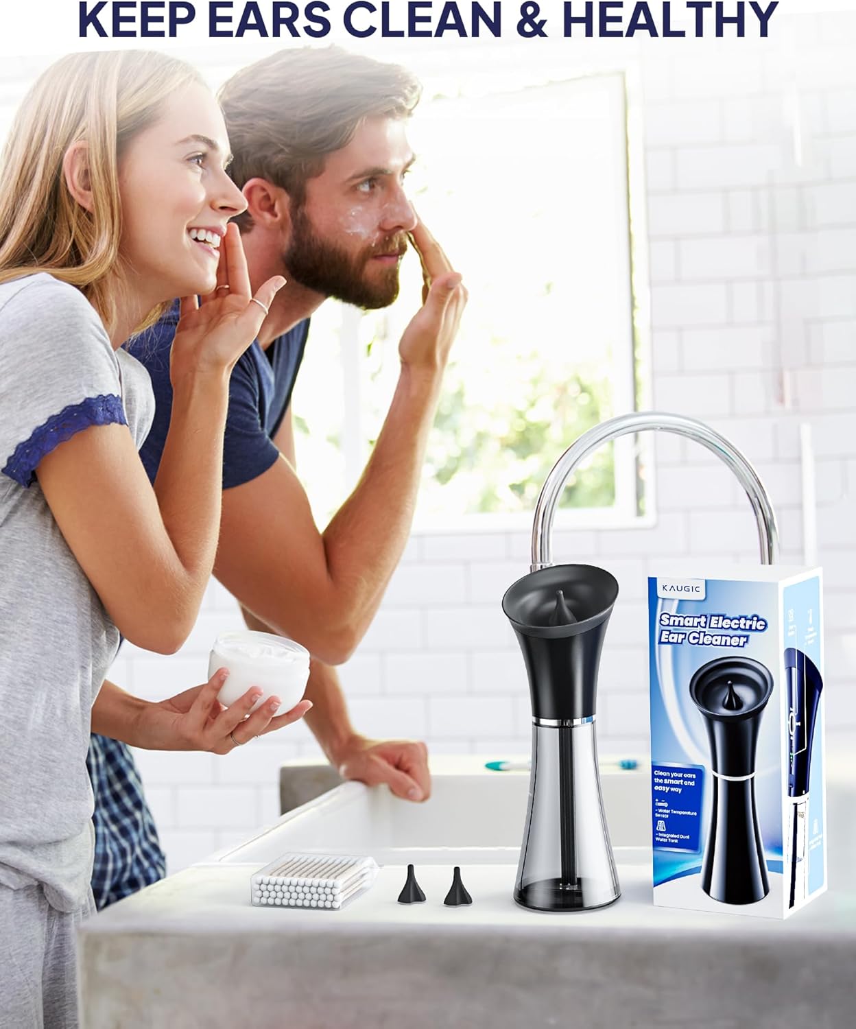 Upgraded Ear Wax Removal with One-Piece Waste Tank, Safe Ear Cleaner with Water Temperature Sensor, Effective Ear Irrigation Kit, IPX7, Semi-Transparent