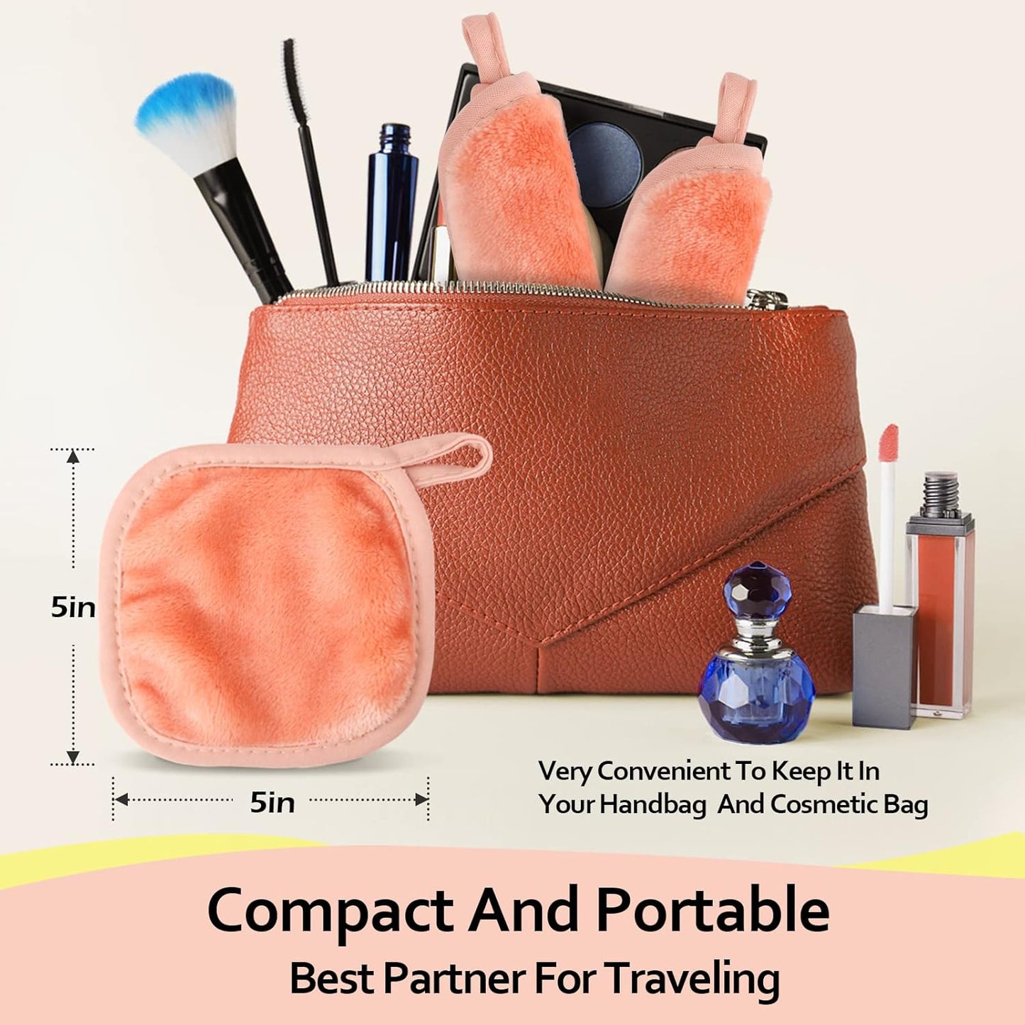 HOMEXCEL Makeup Remover Cloth 12 Pack, Reusable Makeup Remover Pads, Washable Ultra Soft Facial Cleansing Cloths For All Skin Types, 5 X 5 In, Pink