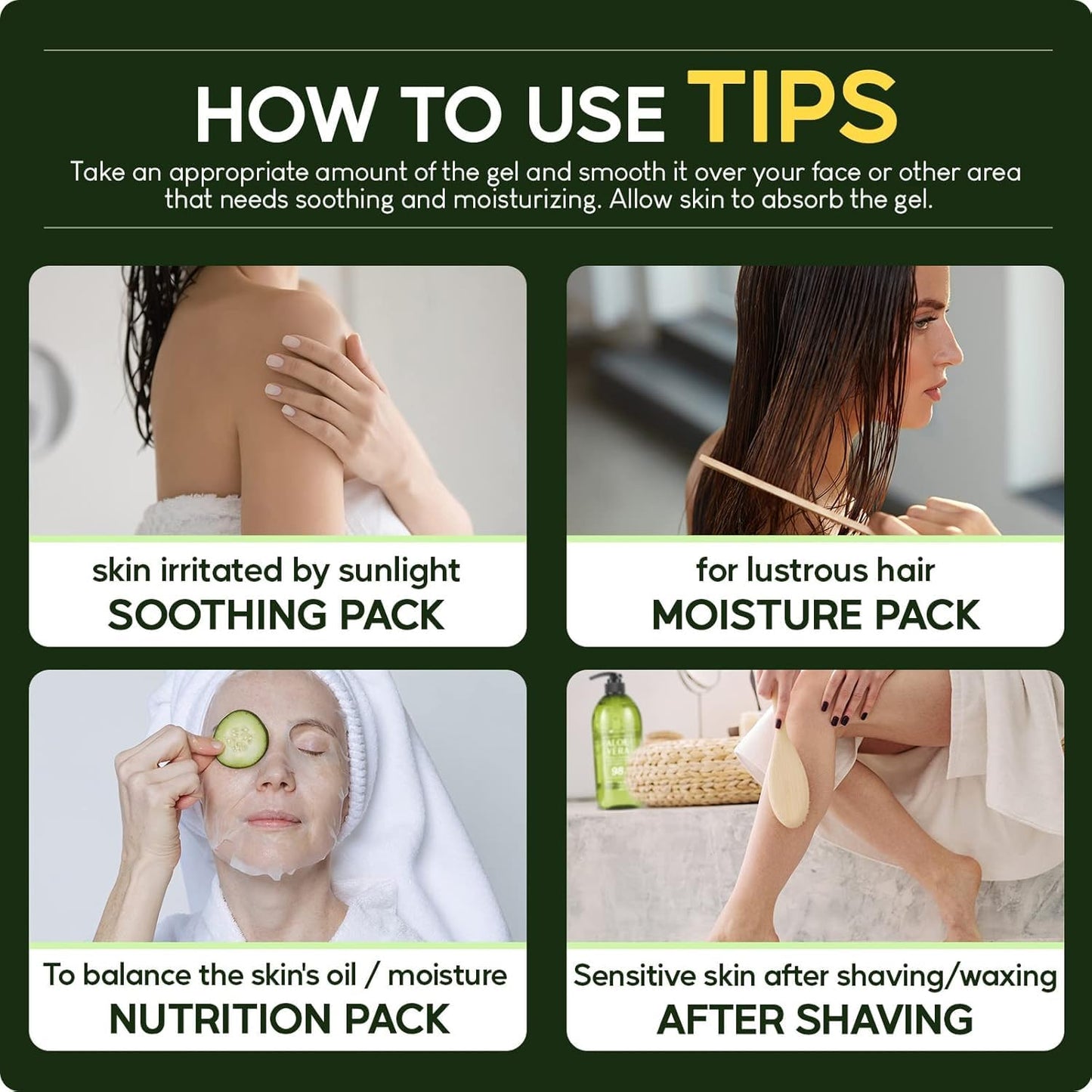 Aloe Vera Gel - for Sunburn Relief - Big 16.9 oz / 500ml - 98% Pure Aloe Gel - For Face, Skin and Hair - After Sun Care lotion - Sun Burn Moisturizer Cream (16.9 Fl oz)