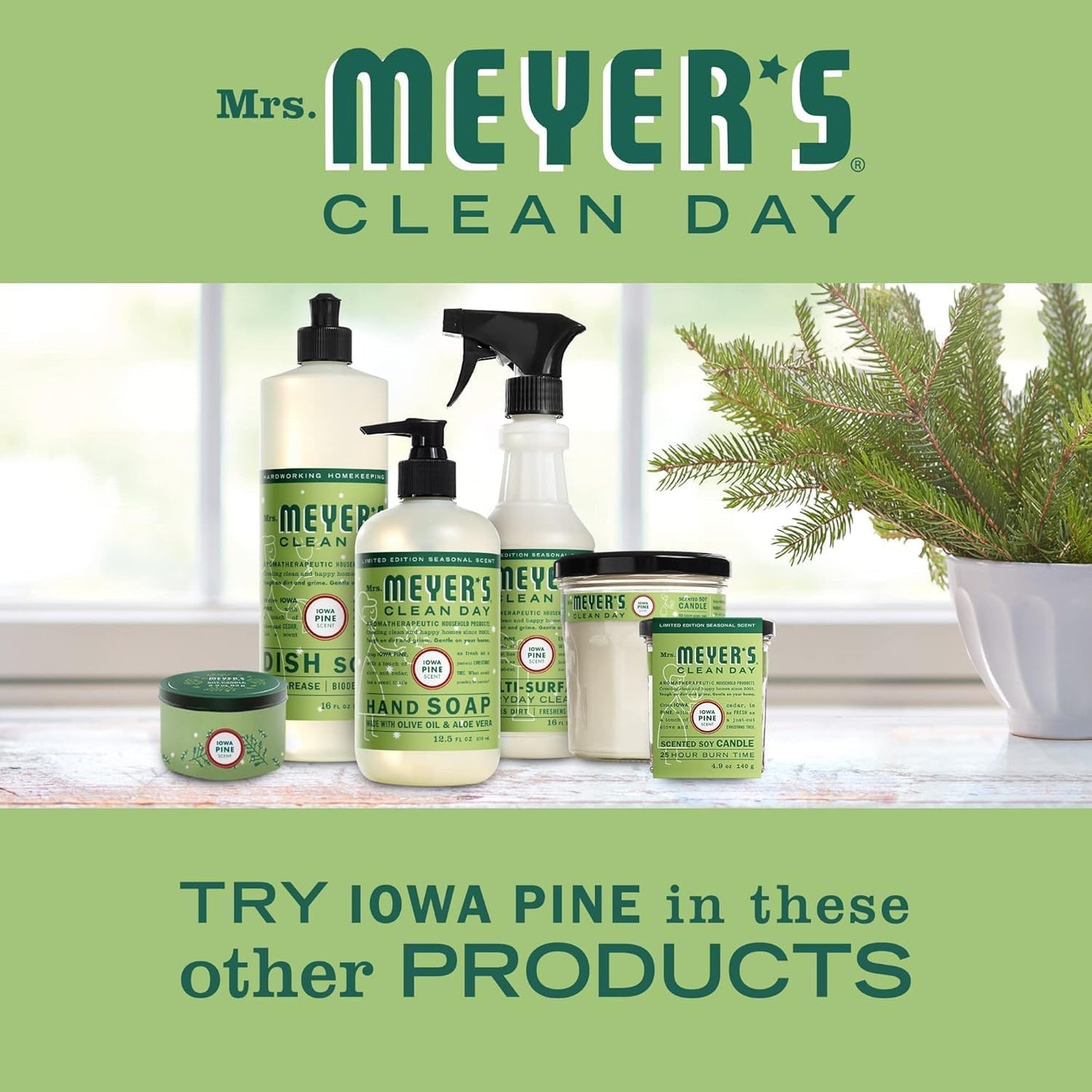 MRS. MEYER'S CLEAN DAY Room and Air Freshener Spray, Non-Aerosol Spray Bottle Infused with Essential Oils, Limited Edition Iowa Pine, 8 fl. oz - Pack of 3