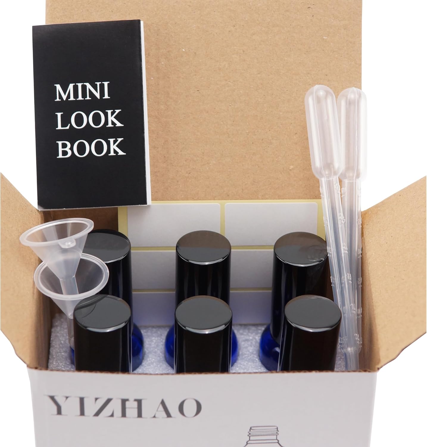 YIZHAO Black Glass Spray Bottles 2oz, with Small Fine Mist Spray, Metal Cap, Refillable for Essential Oil,Travel,Cleaning,Perfume,Aromatherapy,Makeup – 6 Pcs