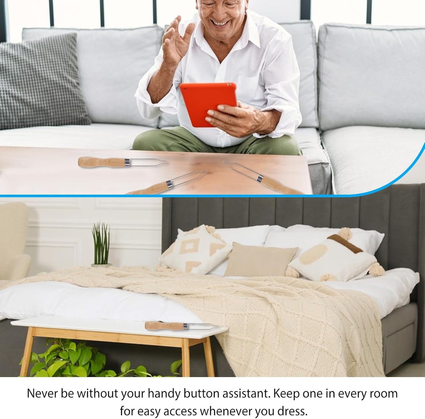 4pcs Button Hook Assist Device with Easy-Grip Wooden Handle for Shirts, Coats, Dresses - Ideal Button Aids for Arthritis & Limited Dexterity Fine Tip