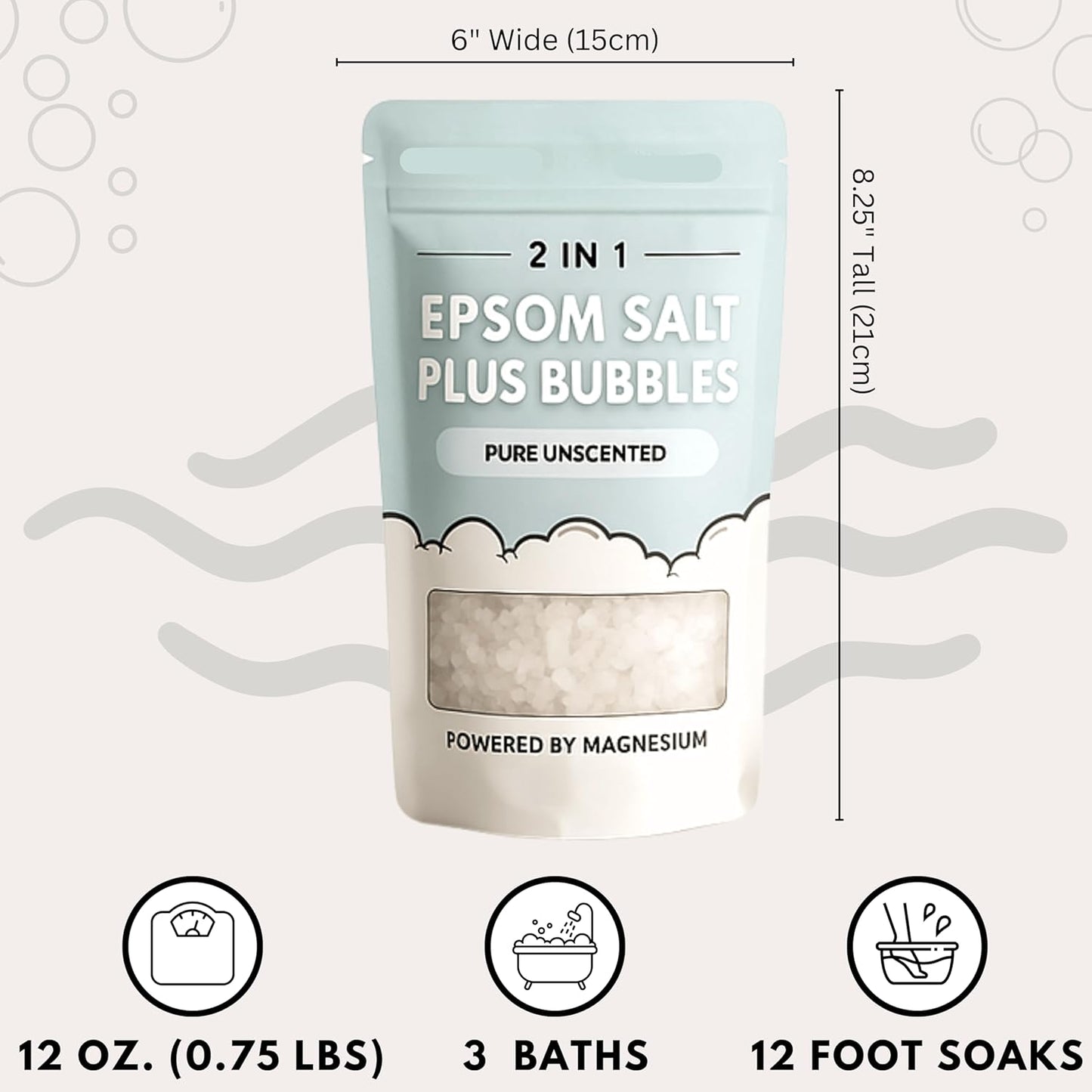 Epsom Salt Plus Bubbles β Pure Unscented Foaming Bath Soak β Magnesium Sulfate for Muscle Recovery, Stress Relief & Relaxation β Great for Aromatherapy β 12 oz