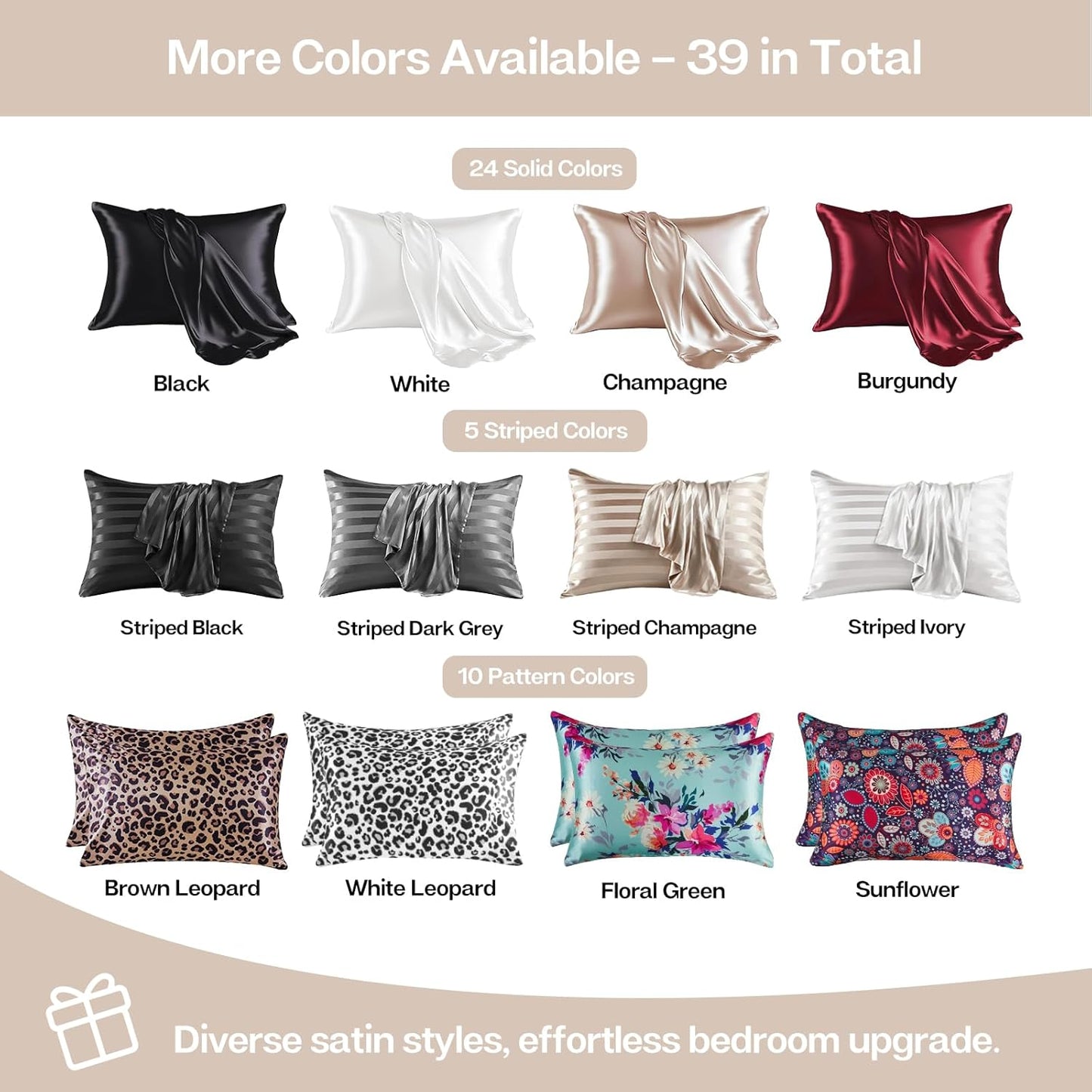 MR&HM Satin Pillowcase for Hair and Skin, Silk Satin Pillowcase 2 Pack, King Size Pillow Cases Set of 2, Silky Pillow Cover with Envelope Closure (20x36, Champagne)