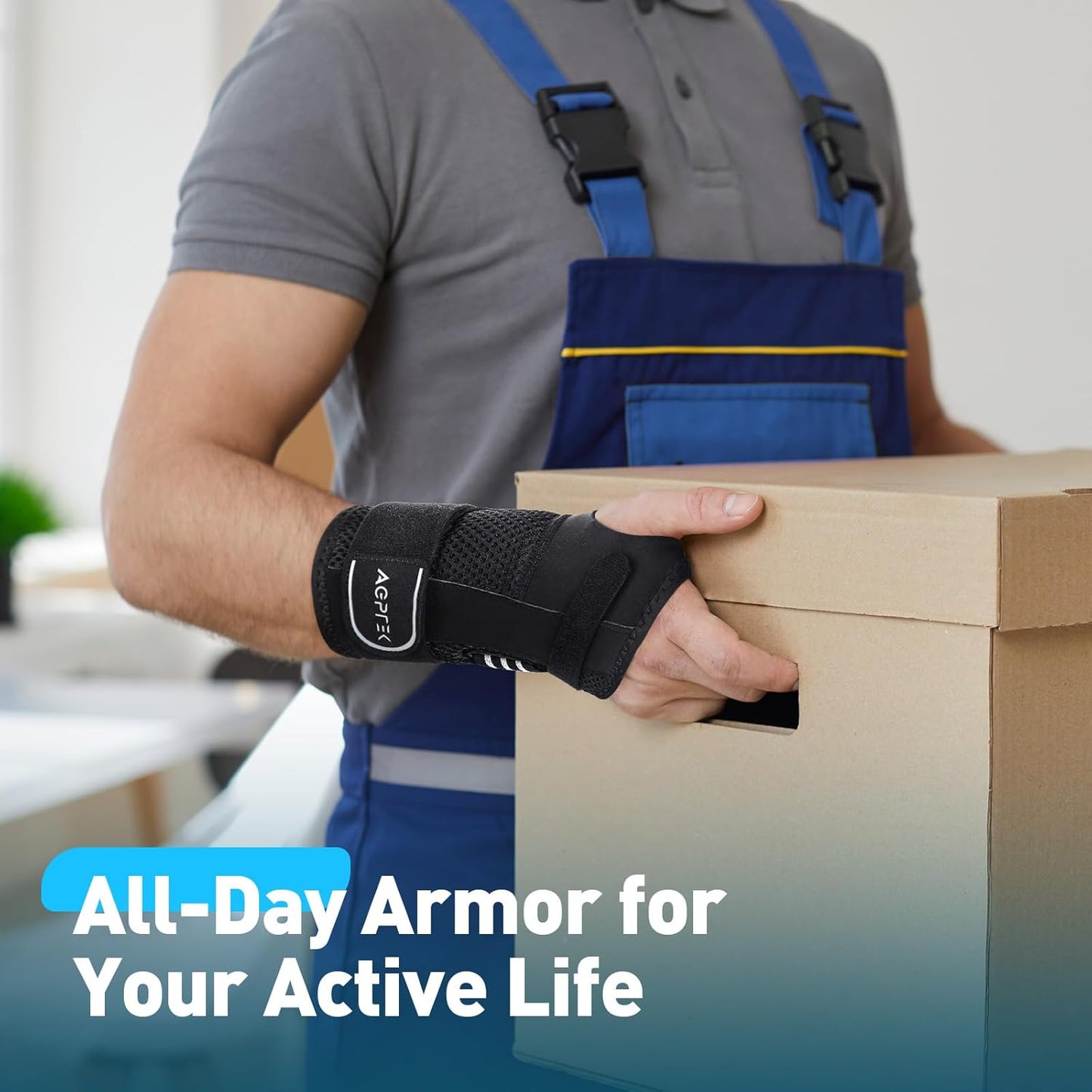 AGPTEK Carpal Tunnel Wrist Brace for Men Women, Night Sleeping Wrist Support with 2 Splints, Pain Relief Hand Brace for Arthritis Sprains Tendonitis, Adjustable Wrist Splint for Right Hand (L/XL, Black & White )