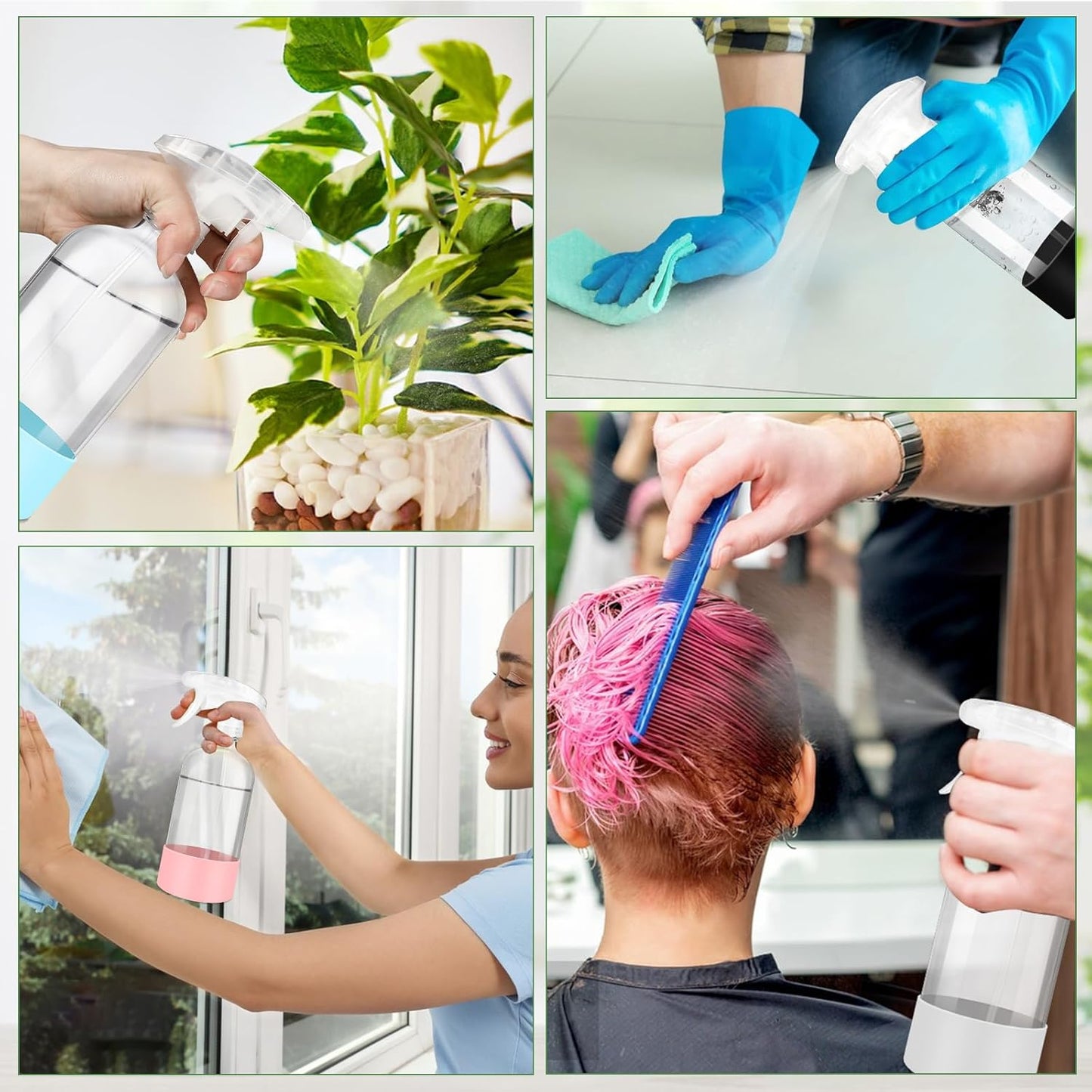 9 PACK/16 OZ Glass Spray Bottles with Upgraded Adjustable Spray Nozzle, Refillable Containers with Silicone Sleeve, Spray Bottle for Hair&Cleaning Solutions&Essential Oils-Pink Blue Gray