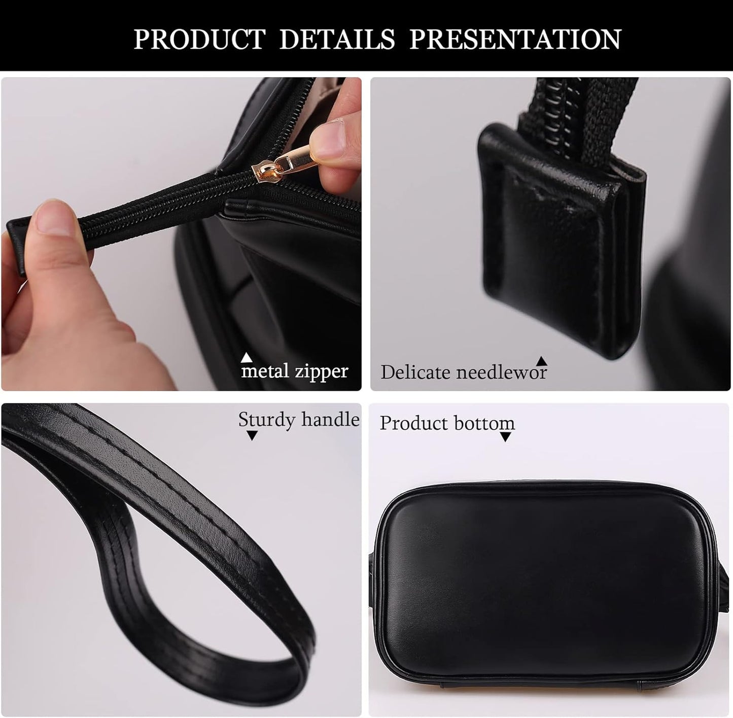 Abiudeng Large Capacity Makeup Bag Ladies Cosmetic Bag Travel Bag with Compartments Portable PU Leather Travel Makeup Bag with Handle