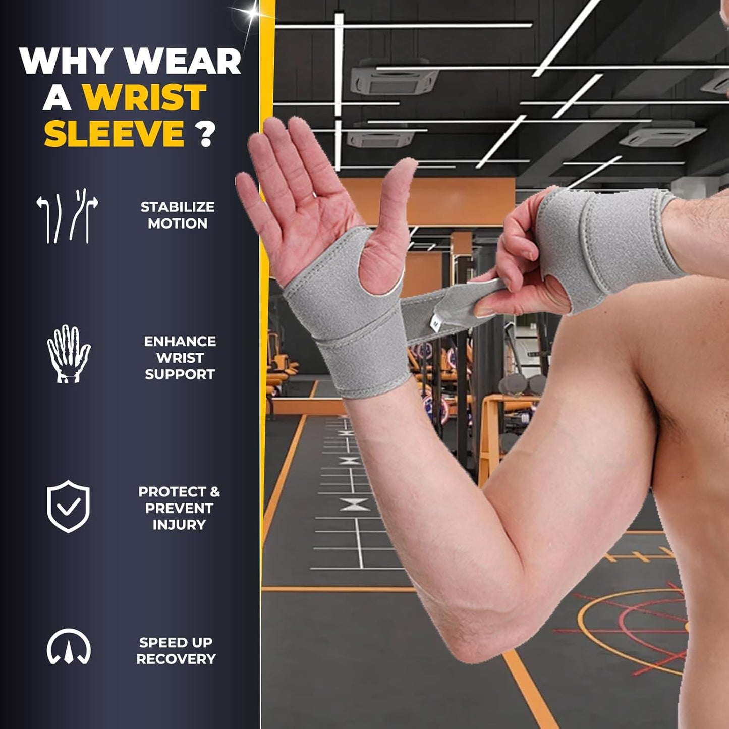 NeoTech Care Wrist Band - Elastic & Breathable Fabric - Adjustable Compression Strap - Men, Women, Right or Left - Support Wrap for Protection or Sports (Gray Color, Size M, 1 Unit)