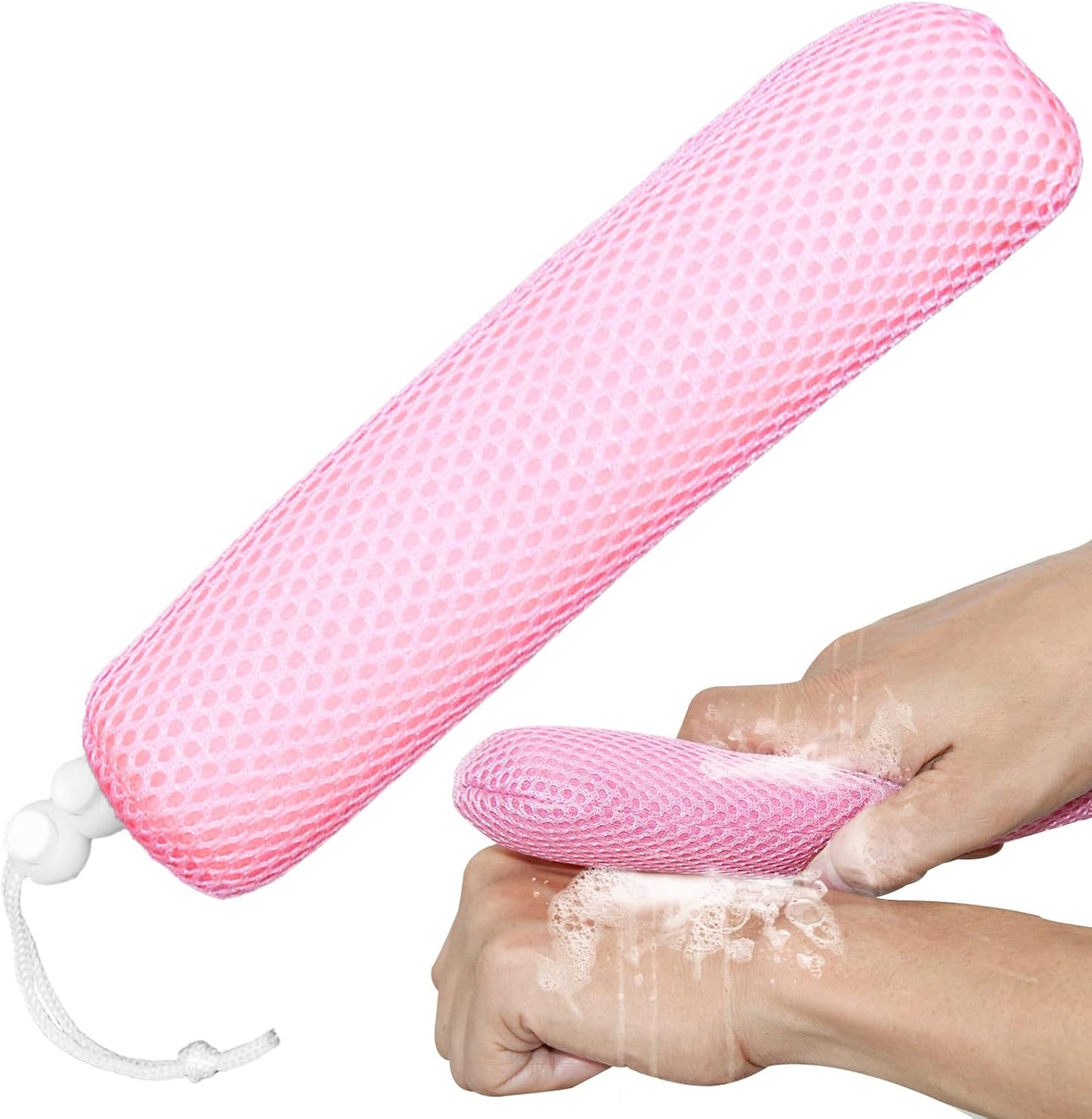 Bath Brush Head with Sponge,Back Scrubber Bath Mesh Bath Body Brush Head for Elderly Aid Bathing and Shower (Pink Head)