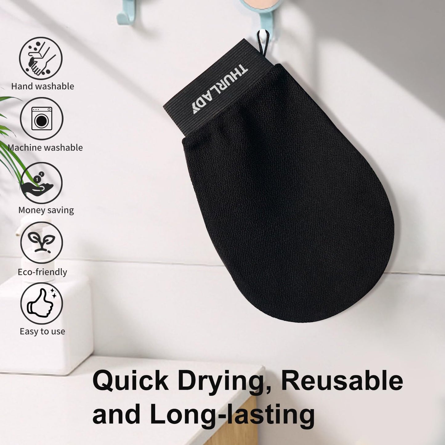 Exfoliating Glove - Korean Exfoliating Mitt - Exfoliating Body Scrubber, Body Exfoliator Scrubber, Viscose Fiber Shower Mitt, Dead Skin Remover for Smooth Skin, Self-Tan Prep & Removal, Black