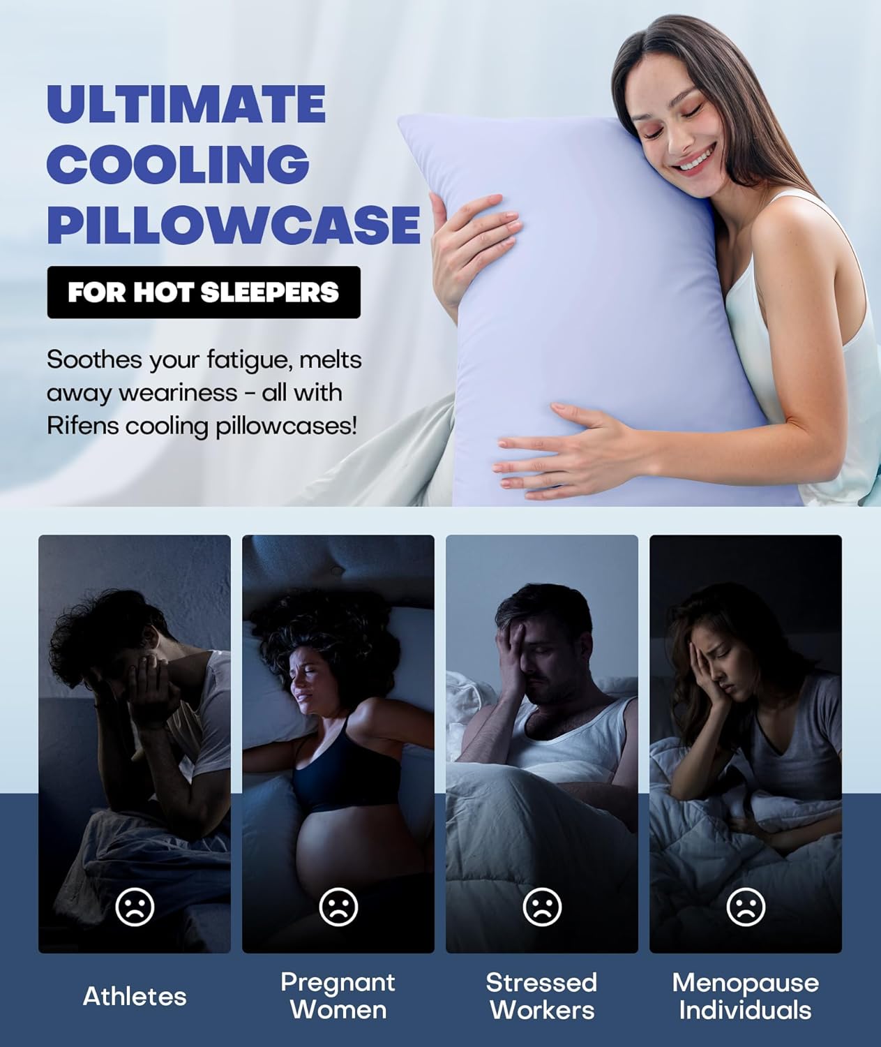 Ice Cooling Pillowcase for Hot Sleepers, Instantly Cool, Stays Cold All Night, Softer Than Silk Pillow Cases, Pillow Covers with Invisible Zipper, Gift for Men & Women - Queen Size, Purple (1 Pack)