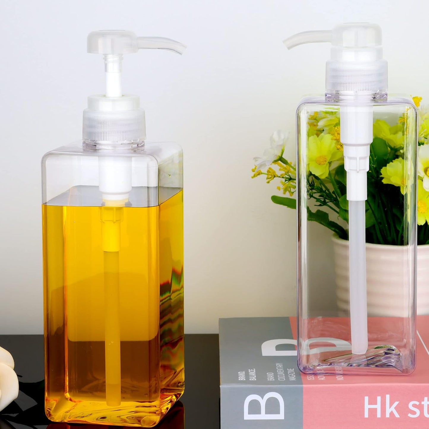 Pump Bottle Dispenser 22oz/650ml Jansburg 2Pack Refillable Square Plastic Lotion Dispenser Empty Lotion Pump Bottle for Essential Oil Lotion, Shampoo, Bathroom Travel Clear