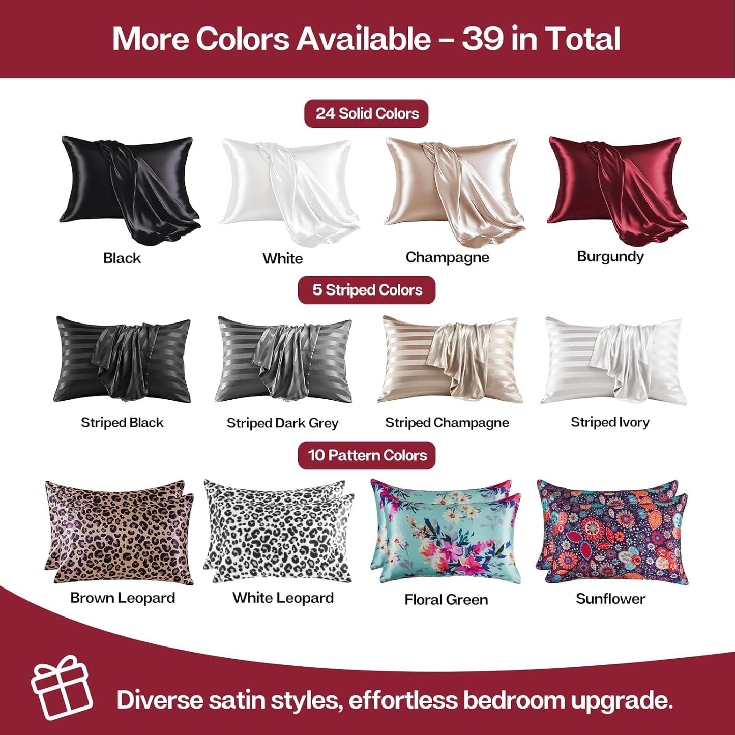 MR&HM Satin Pillowcase for Hair and Skin, Silk Satin Pillowcase 2 Pack, King Size Pillow Cases Set of 2, Silky Pillow Cover with Envelope Closure (20x36, Burgundy)