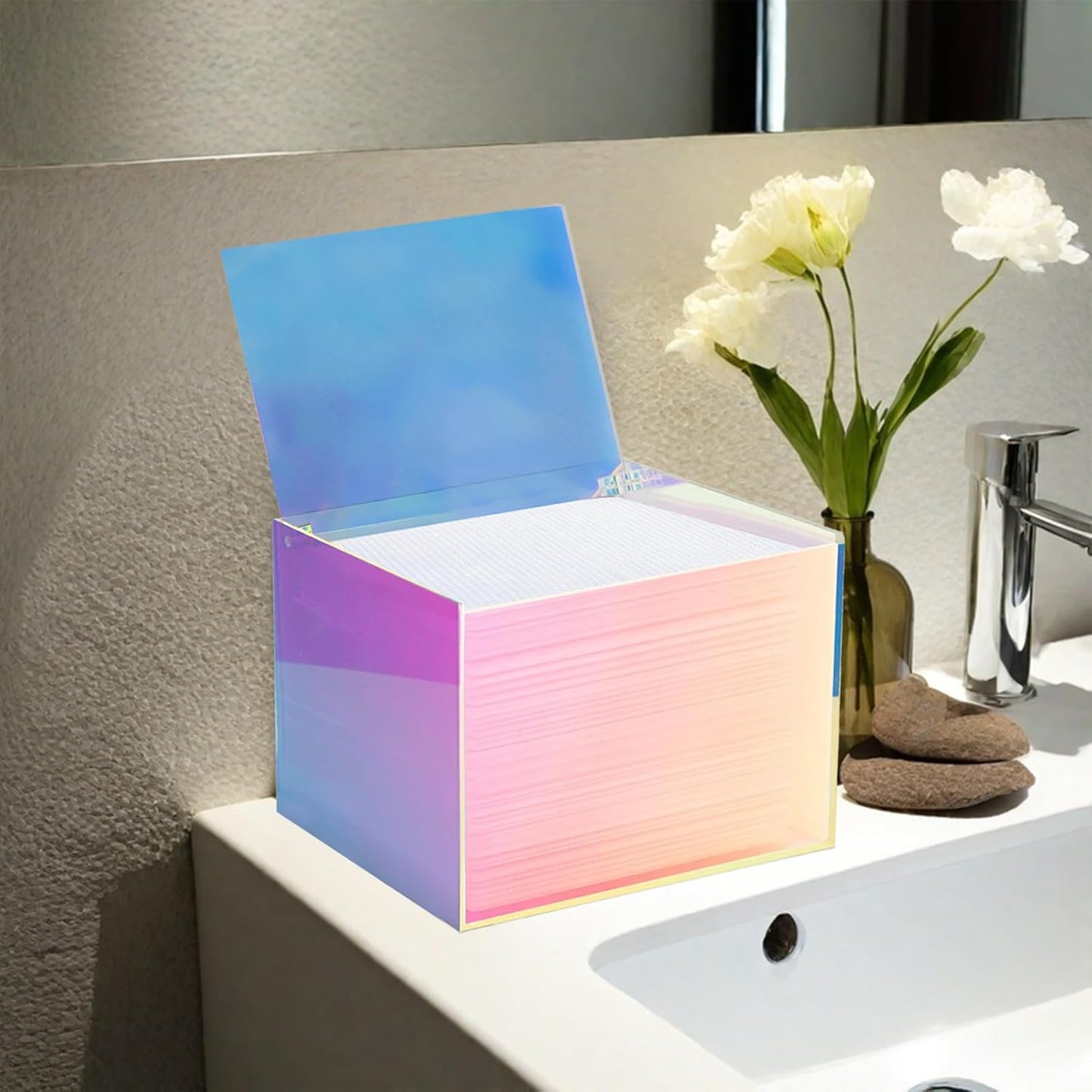 Disposable Face Towel Storage Box Compatible with Facial Towel XL, Acrylic Disposable Face Towelette Holder Container, Rainbow