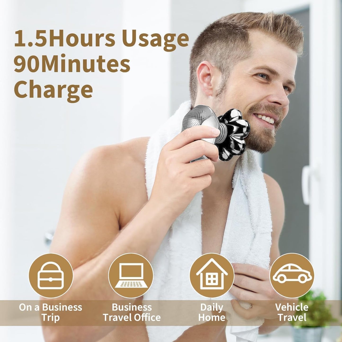 Detachable Head Shavers, SHPAVVER 5 in 1 Electric Razor IPX7 Waterproof for Bald Men, Wet Dry LED Display Rechargeable 7D Rotary Shaver Grooming Kit with Type C Charge A,Bright Silver