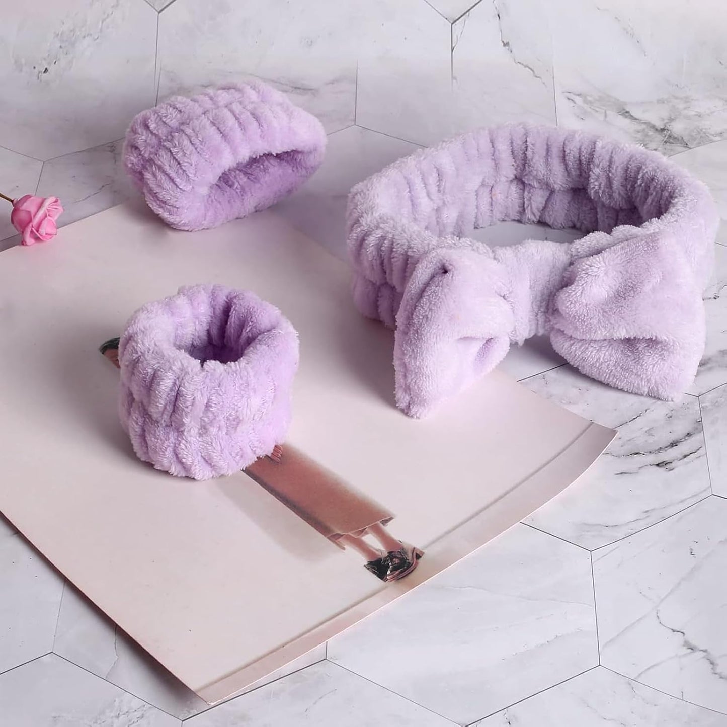 16pcs Skincare Headband Set, Headband Set for Face Washing Spa and Makeup, Including 1 Hairband, Wristband, 3 Hair Claw Clips and 10 Hair Ties, with Box, Gift for Women and Girls, Purple