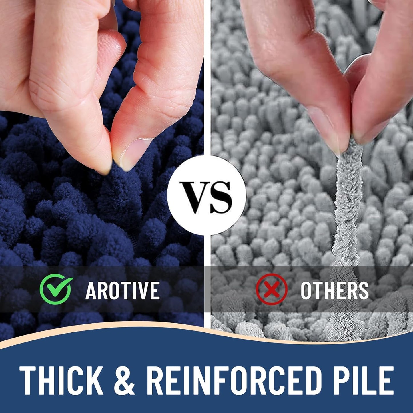 Arotive Luxury Chenille Toilet Rugs U-Shaped, Extra Soft Thick Absorbent Bathroom Mat, Non-Slip Shaggy Plush Contour Rugs, Machine Wash Dry Bath Mat for Toilet Base, 24x20, Navy