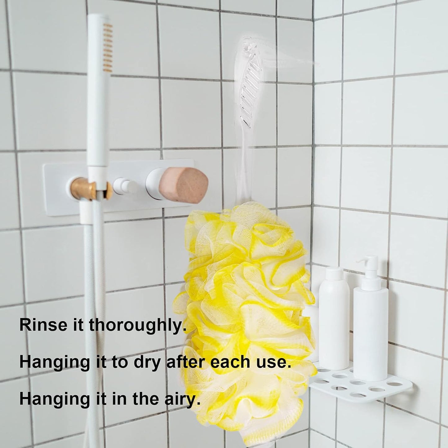 PPHAO Loofah on a Stick - Long Handle Bath Brush for Men & Women - Plastic Loofah - 2Pack - Yellow