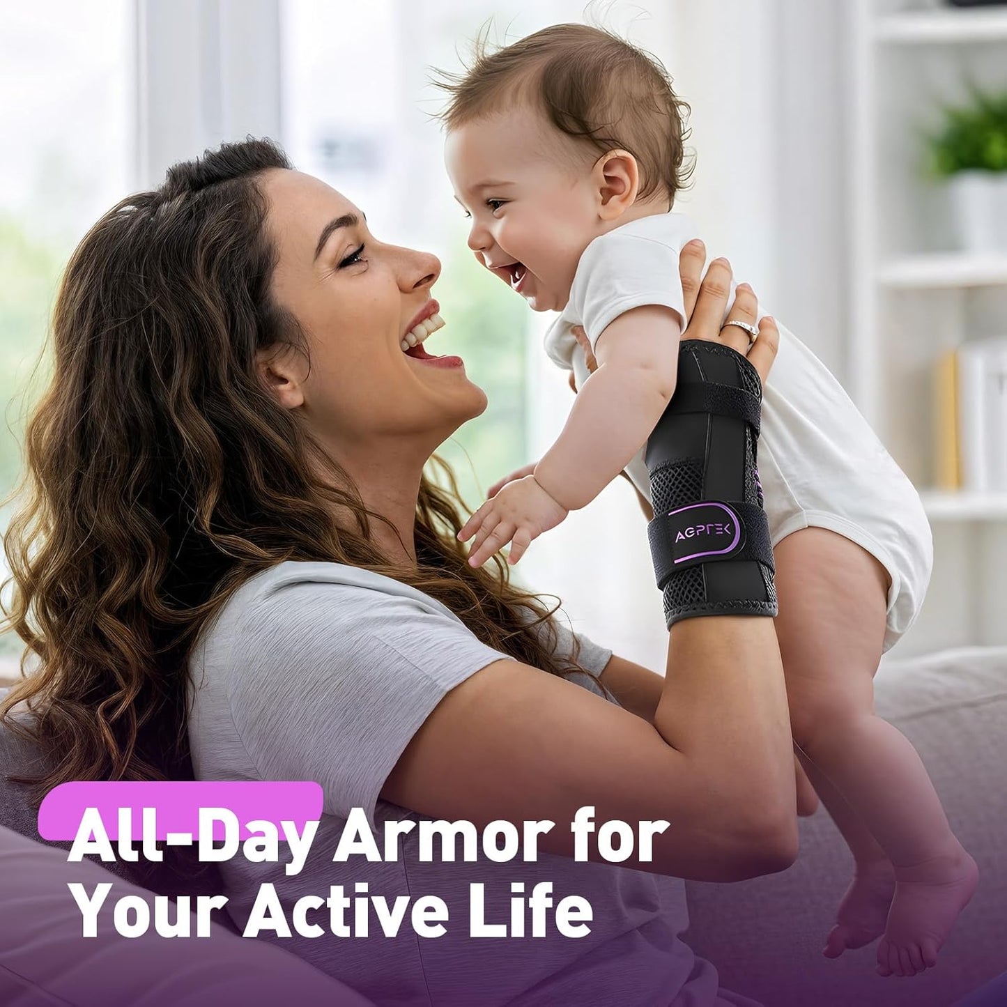 AGPTEK Carpal Tunnel Wrist Brace for Men Women, Night Sleeping Wrist Support with 2 Splints, Pain Relief Hand Brace for Arthritis Sprains Tendonitis, Adjustable Wrist Splint for Right Hand (L/XL, Black & Purple)