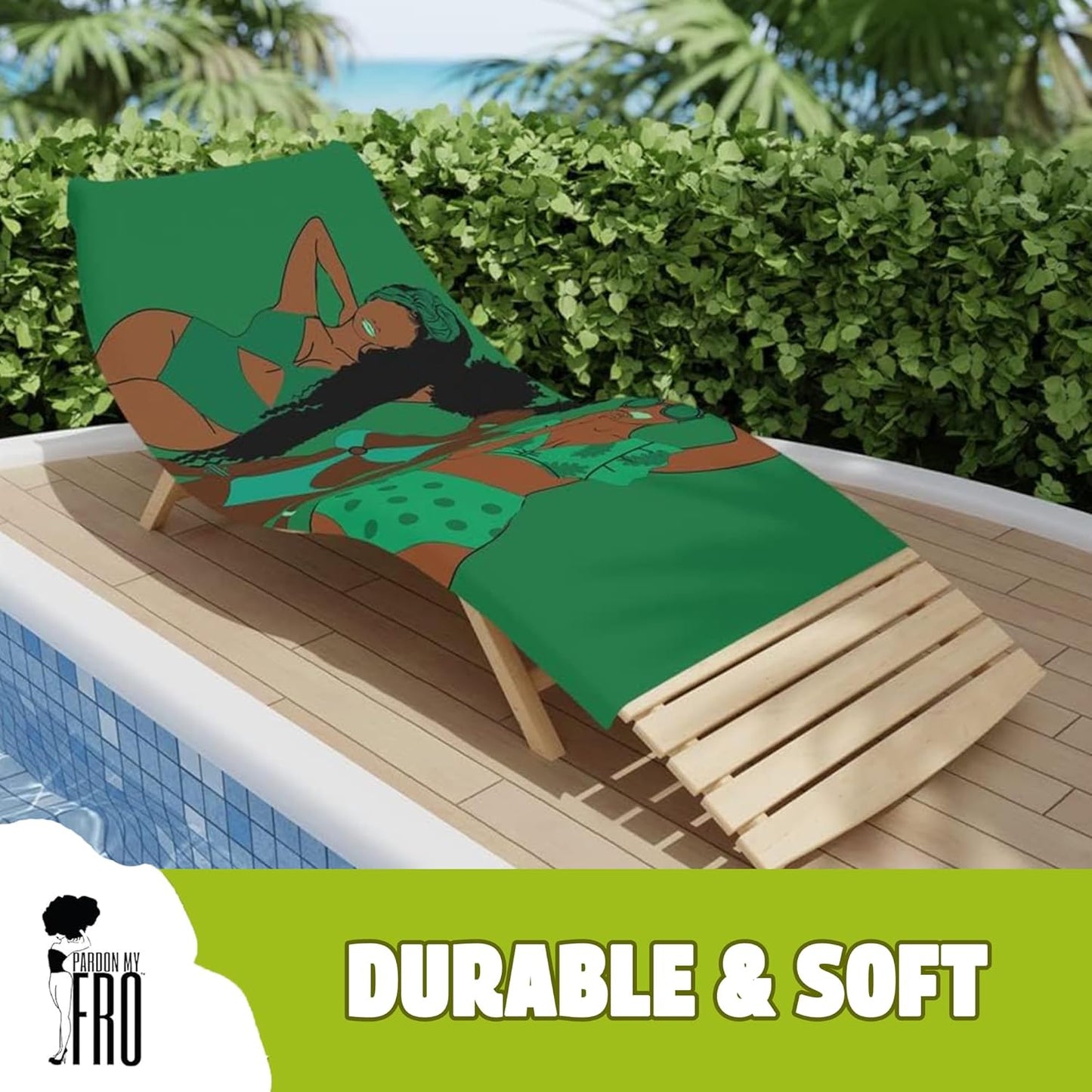 Pardon My Fro Summer Beach Towel – 100% Cotton Oversized Quick-Dry Swim Towel, Sand-Free & Lightweight Travel Towel for Men & Women, Colorful 30x60in XL for Pool, Ocean & Outdoor Adventures – Green