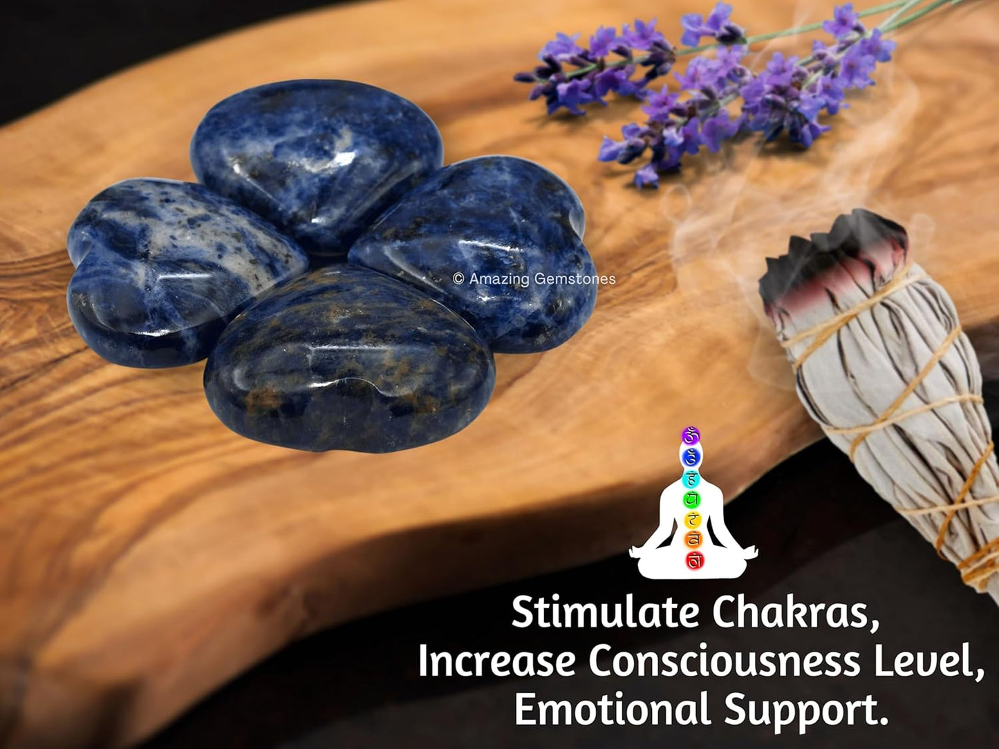 Amazing Gemstone Sodalite Crystal Heart Palm Stone - Pocket Massage Worry Stone for Natural Body Chakra Balancing, Reiki Healing and Crystal Grid