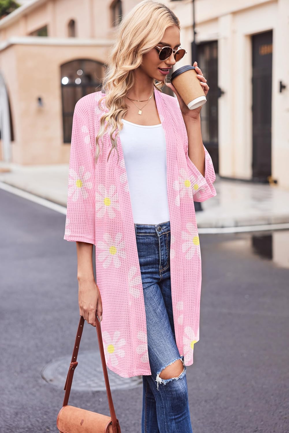 Ekouaer Robes for Women Waffle Knit Bathrobe Soft Lightweight Knee Length Loungewear S-XXL