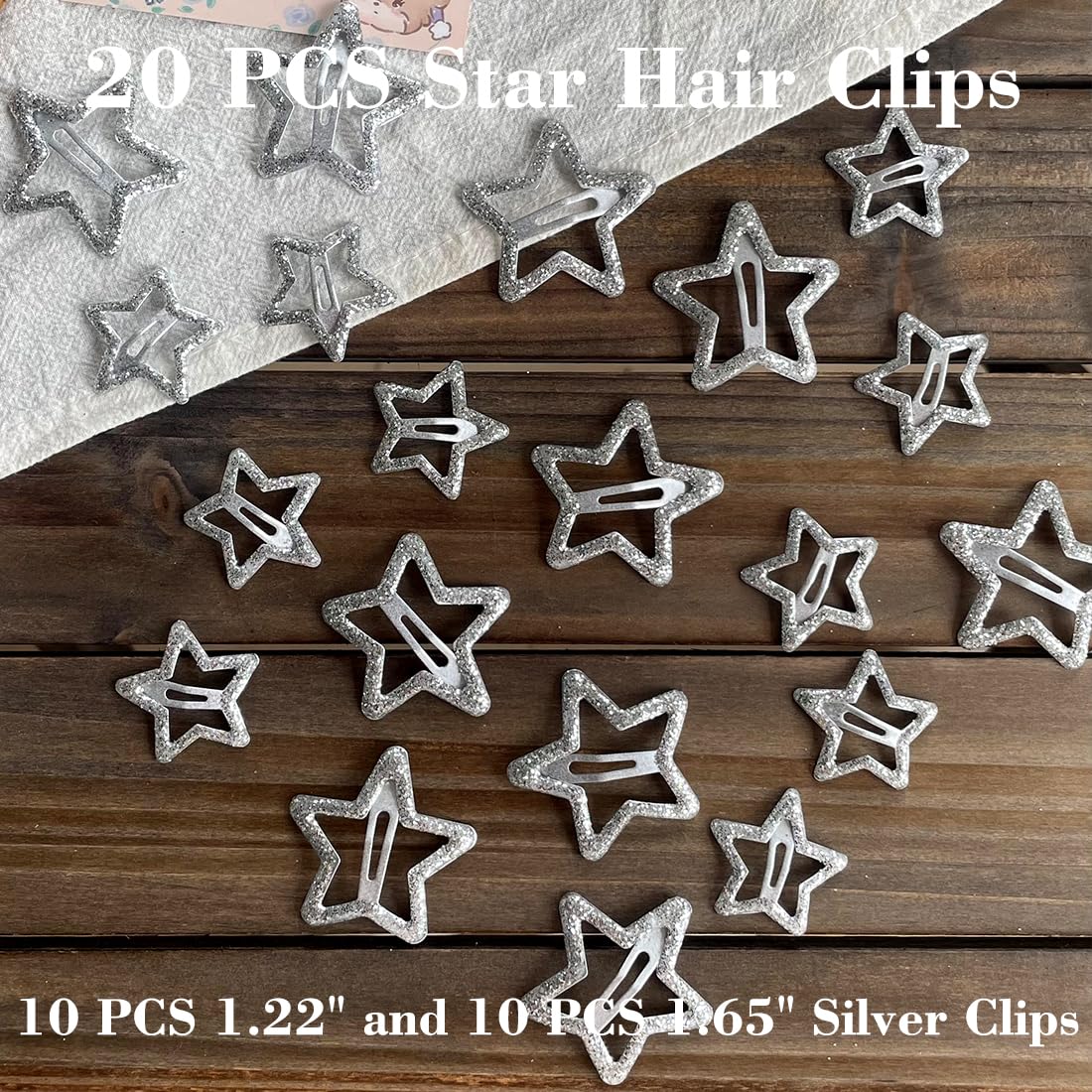 20 PCS Sparkling 1.22" and 1.65"Star Hair Clips Snap Hair Accessories Non Slip Clips for Girls Women Y2K Accessories Silver Metal Hair Clip Hair Barrettes