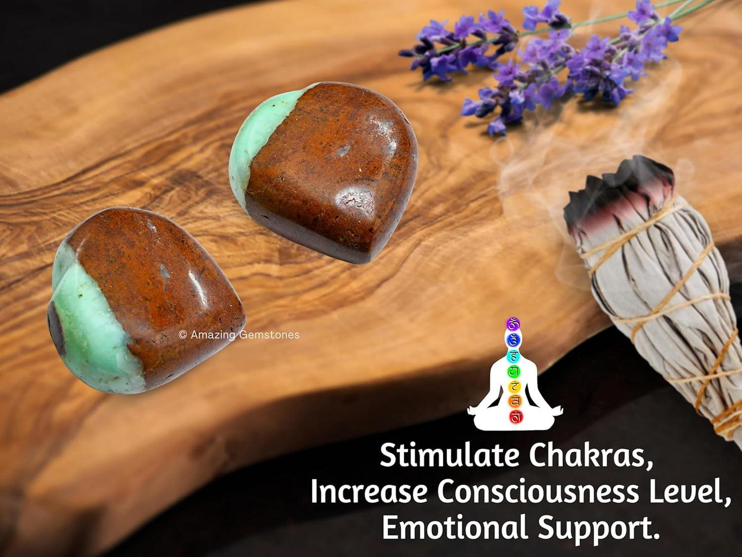 Amazing Gemstone Chrysoprase Crystal Heart Palm Stone - Pocket Massage Worry Stone for Natural Body Chakra Balancing, Reiki Healing and Crystal Grid