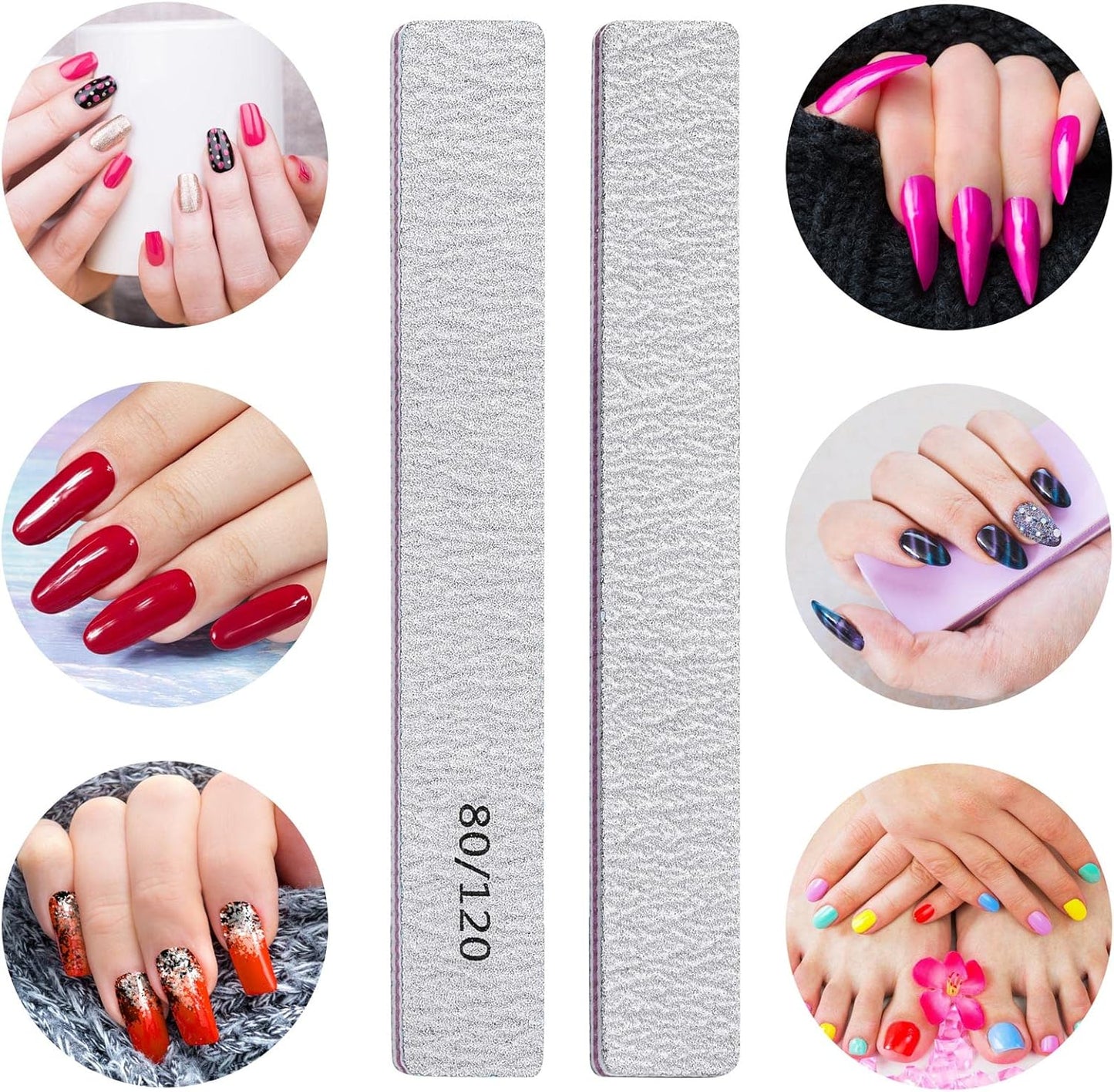 100 Pcs Nail Files for Acrylic Nails 80/120 Grit Double Sides Emery Boards Professional Nail Buffering Files