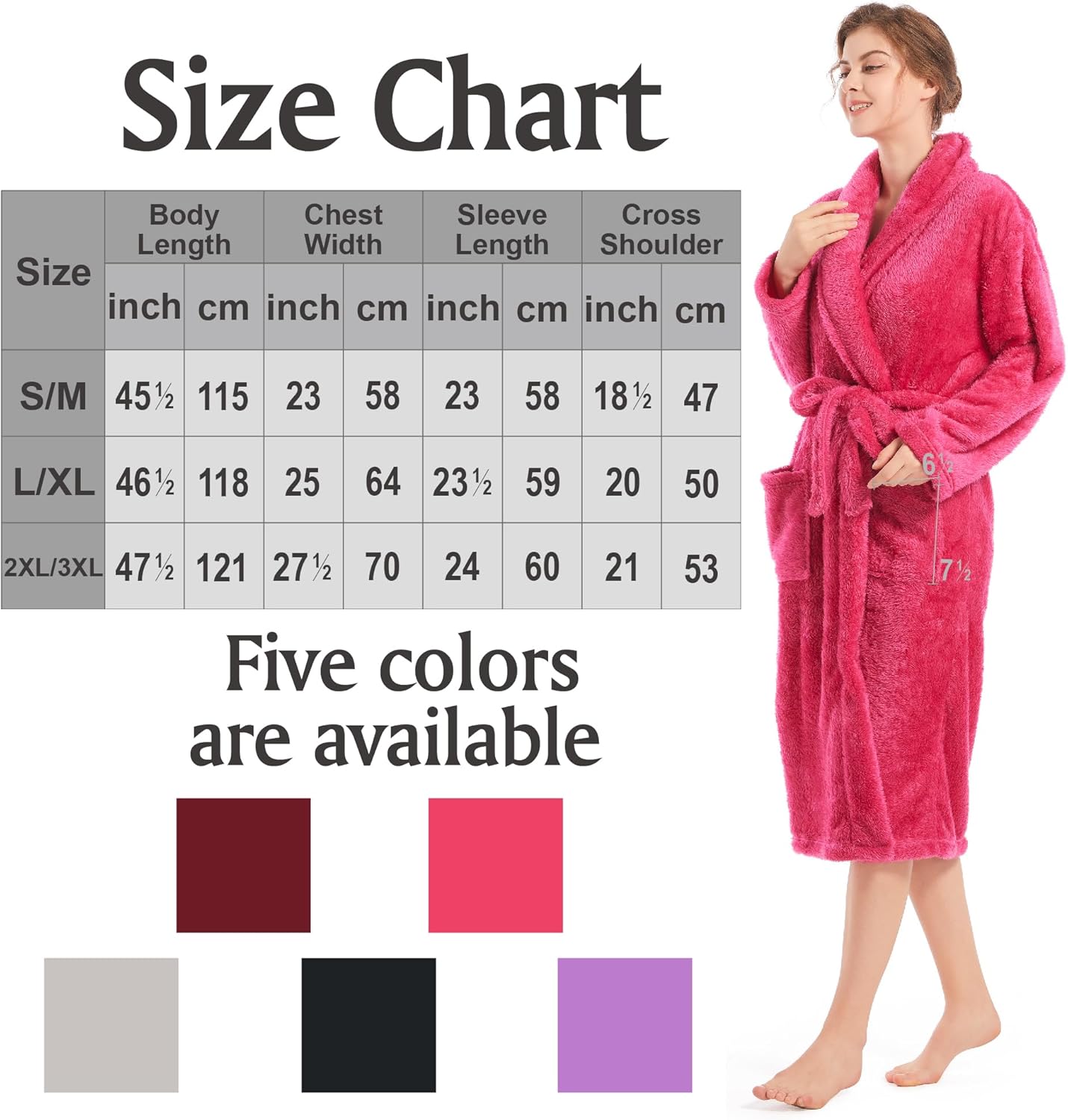 Inner Wish Womens Plush Fleece Robe, Cozy Warm Bathrobe Fuzzy Female Spa Robe With Pockets
