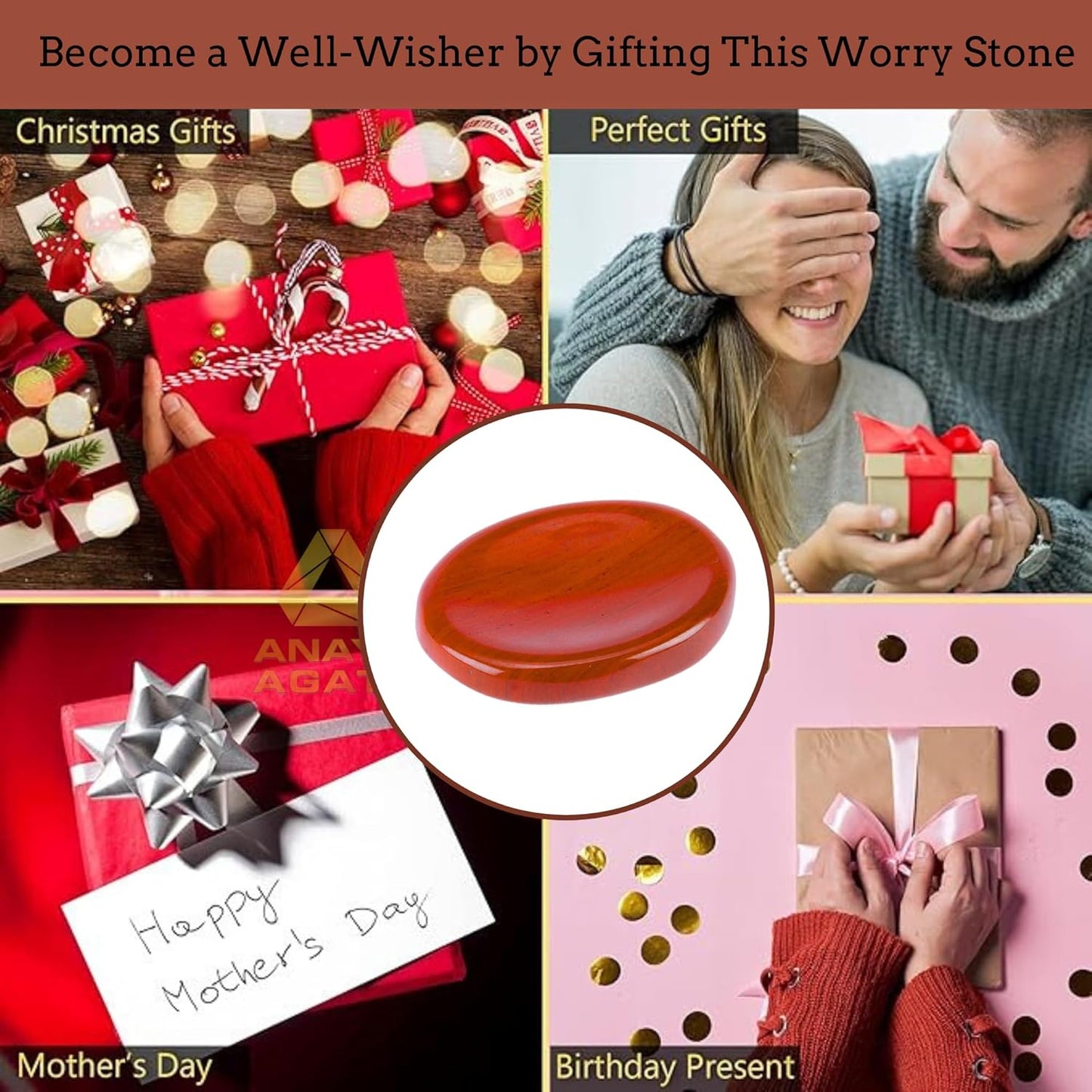 Red Jasper Worry Stone – Crystal Thumb Worry Stones for Anxiety, Stress – Relaxing and Soothing Balance Stones for Meditation, Stress Relief – Healing Stones and Crystals for Men and Women