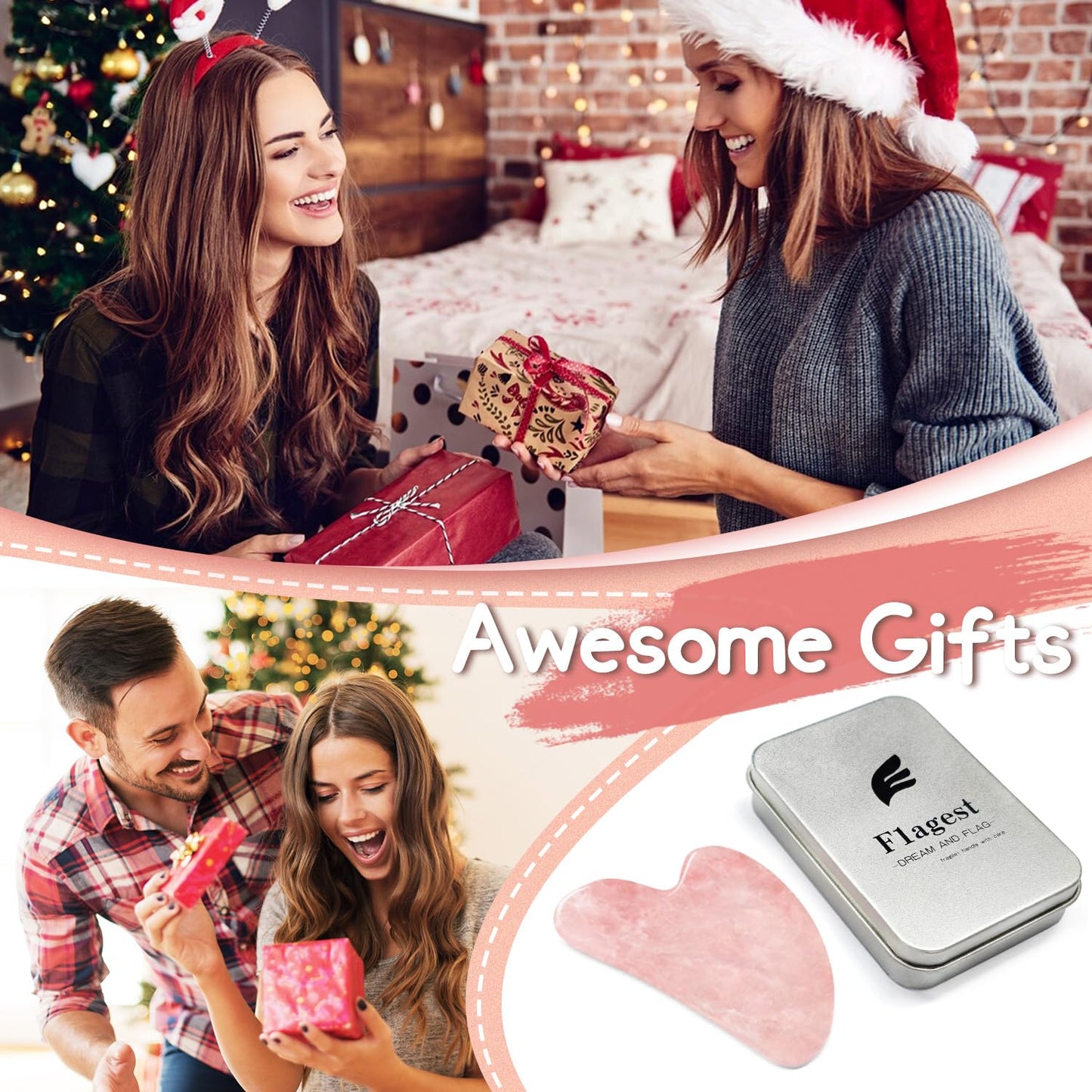 Gua Sha Rose Quartz Massage Tool, Facial Tool for Scraping and SPA Acupuncture Therapy, Heart Shape Trigger Point Treatment on Face (Rose Quartz)