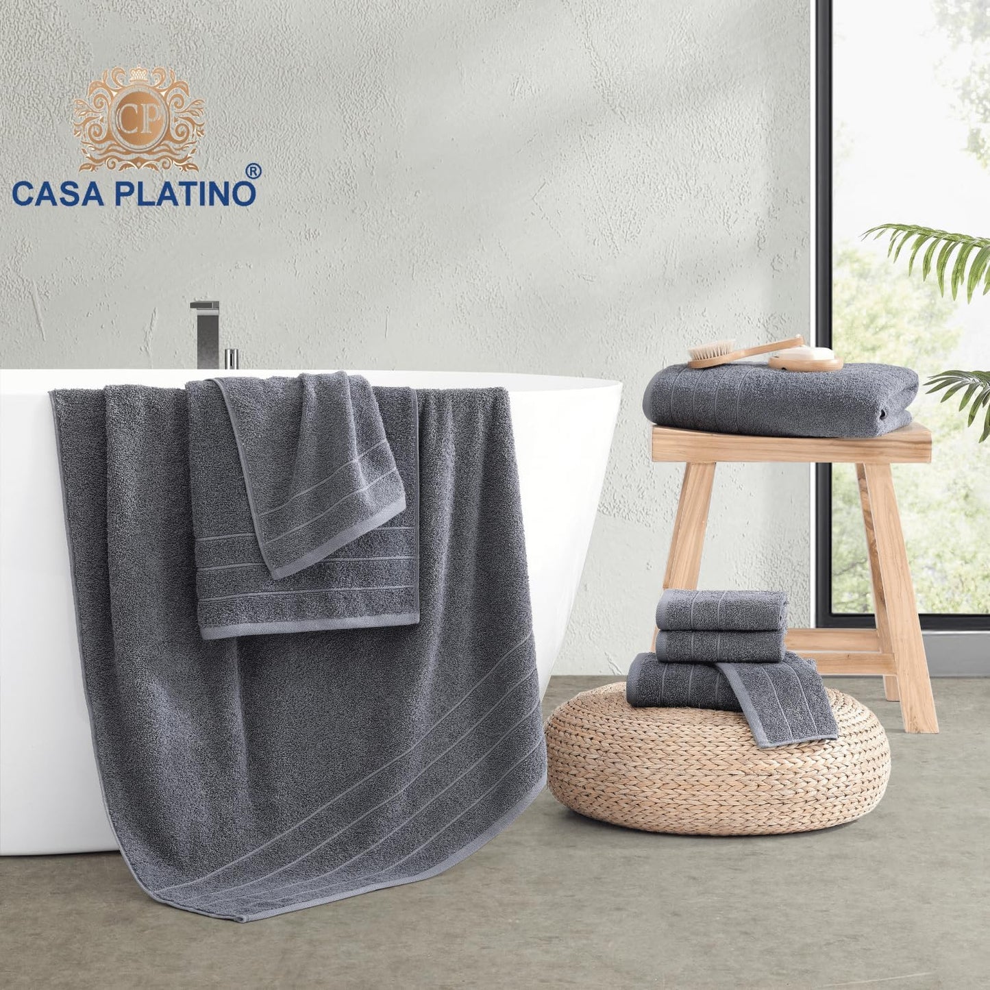 Casa Platino 100% Cotton Luxury Bathroom Towel Set - 8 Pc - Ring Spun, Quick Dry, Soft & Highly Absorbent - 2 Bath, 4 Washcloths, 2 Hand Towels - Remains Plush After Multiple Washes - Cerulean Blue