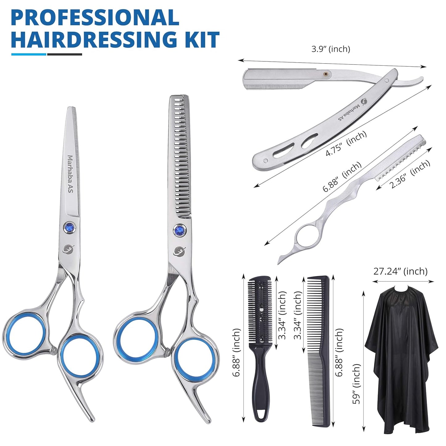 Hair Scissors Kit – 10 Pieces Stainless Steel Precision Shears for Dry & Wet Hair, Professional and Personal Hair Cutting Set for Men and Women, Sharp Barber Tools with Accessories