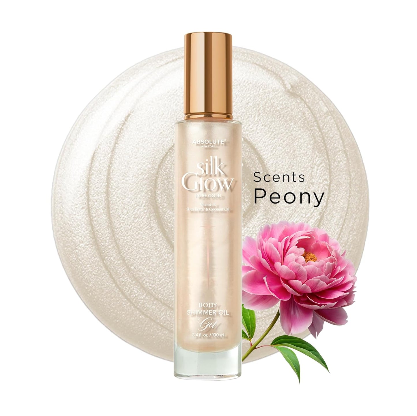 Absolute New York - Silk Glow Shimmer Mist Glow, Radiant, Shimmer Body & Face & Hair, Shea Butter, Coconut Oil, Vitamin E (SBGS06 True Bronze Oil Gel, 3.4 fl oz)