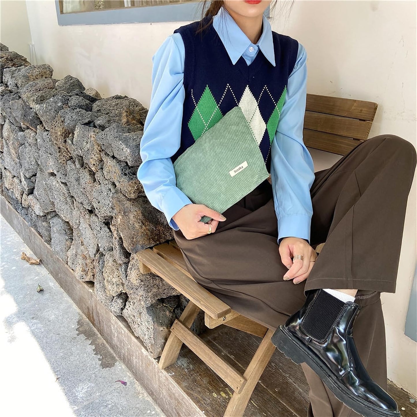 Cosmetic Bags for Women - Corduroy Cosmetic Bag Aesthetic Women Handbags Purses Smile Dots Makeup Organizer Storage Makeup Bag Girls Case Bags (Pure Green)