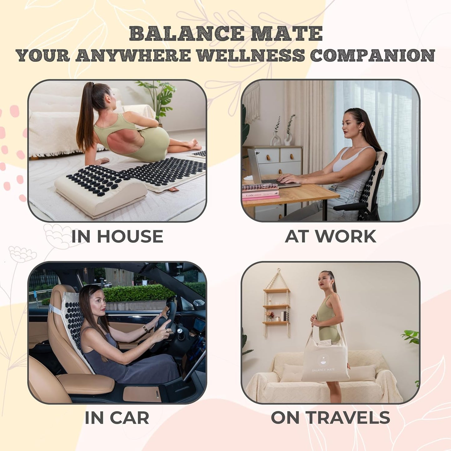 Acupressure Mat & Pillow β Pain Relief and Relaxation Kit for Back, Neck, and Sleep, Suitable for Yoga, Meditation, or Daily Use (Soft Cream)