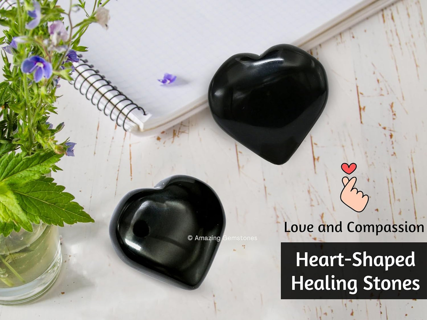 Amazing Gemstone Black Obsidian Crystal Heart Palm Stone - Pocket Massage Worry Stone for Natural Body Chakra Balancing, Reiki Healing and Crystal Grid